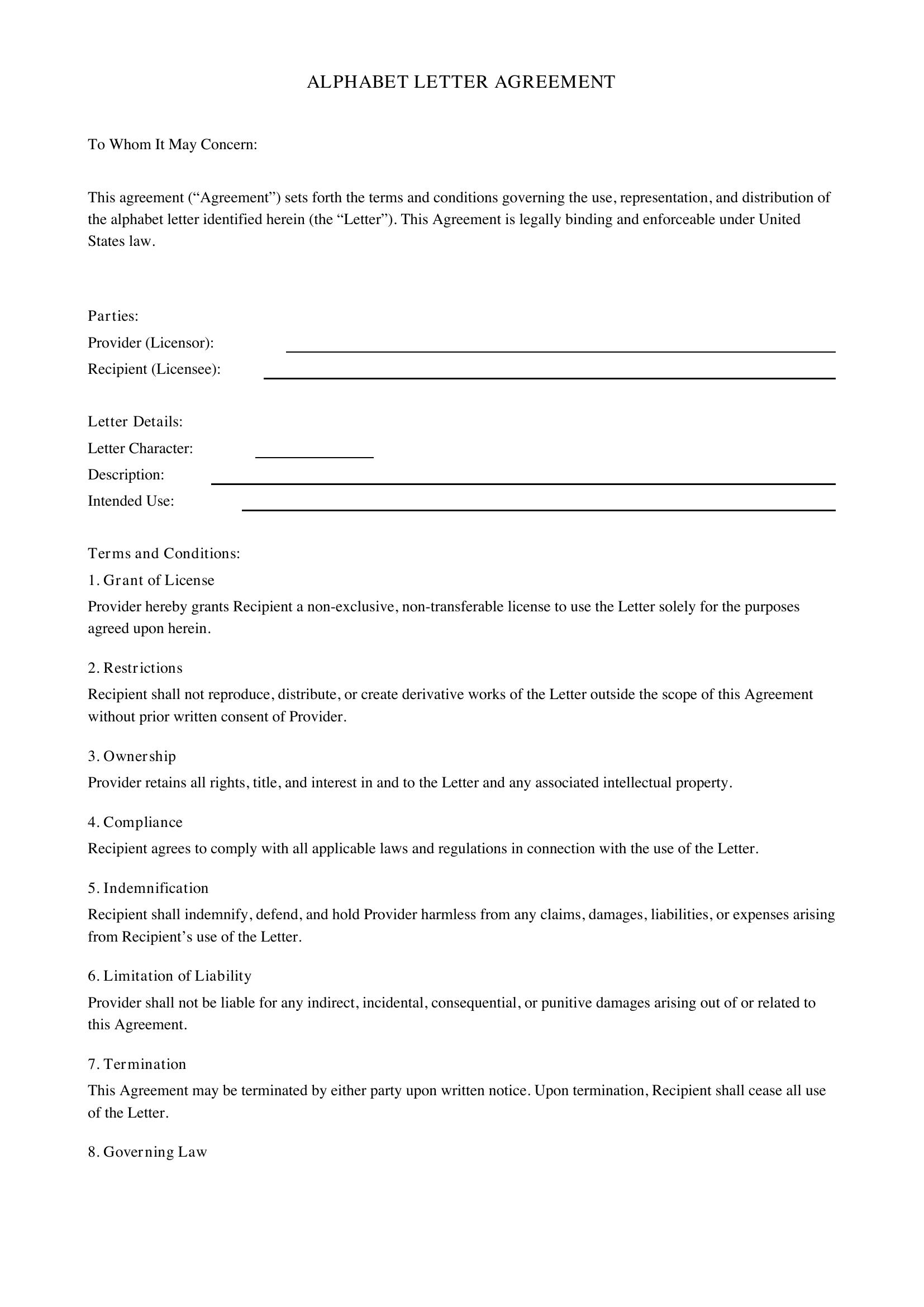 Alphabet Letter Template - US