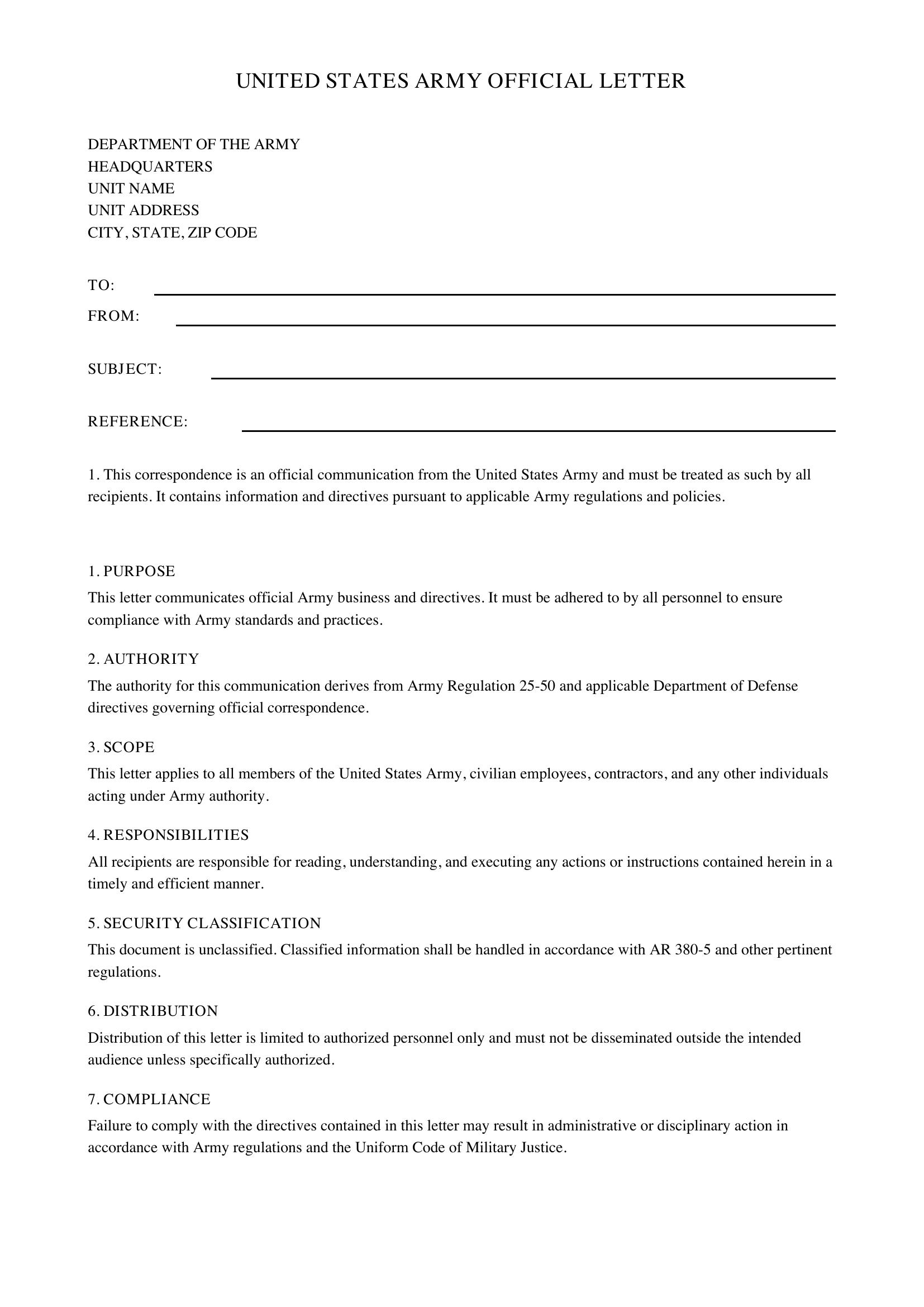 Army Letter Template - US