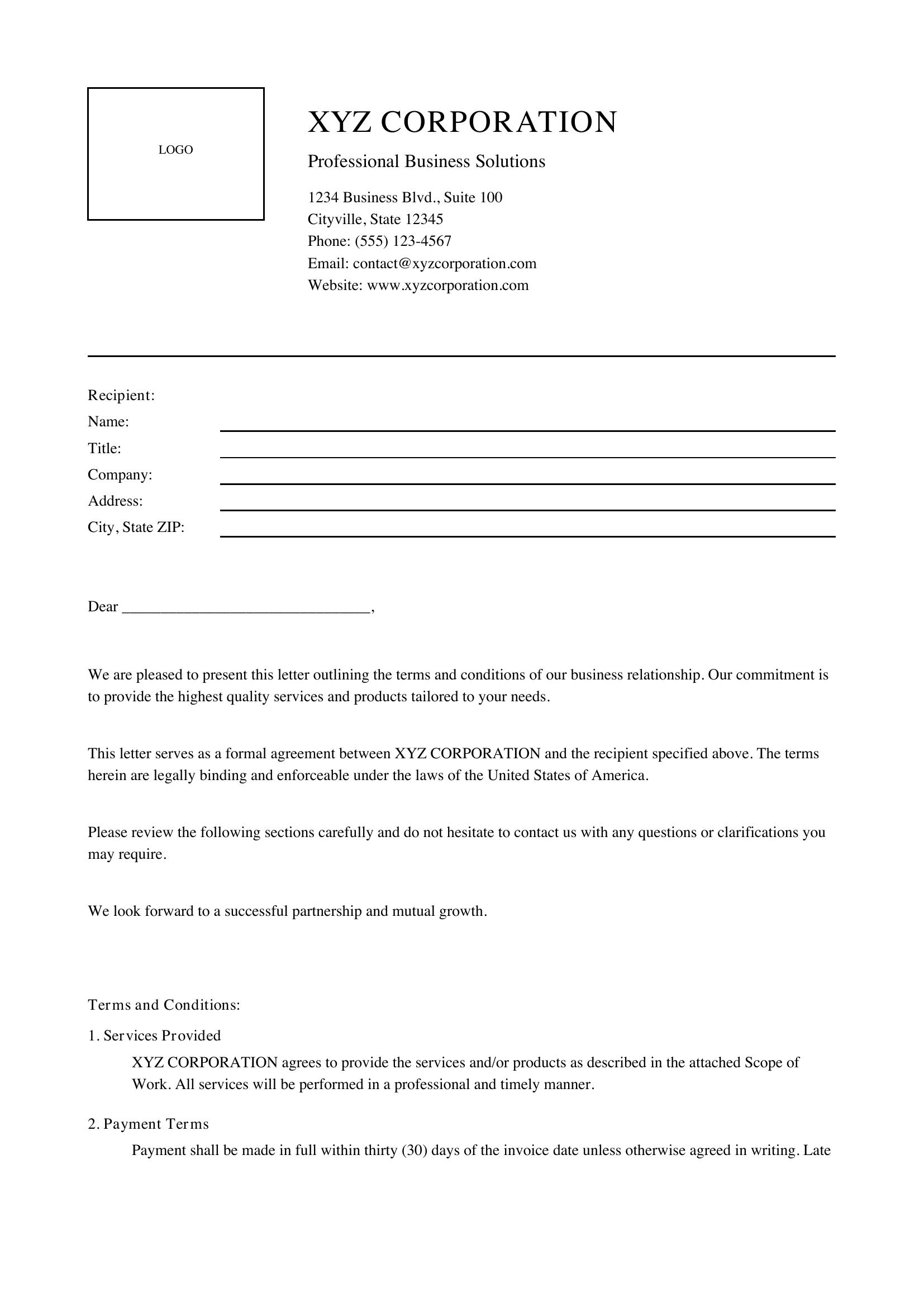 Business Letter Head Template - US