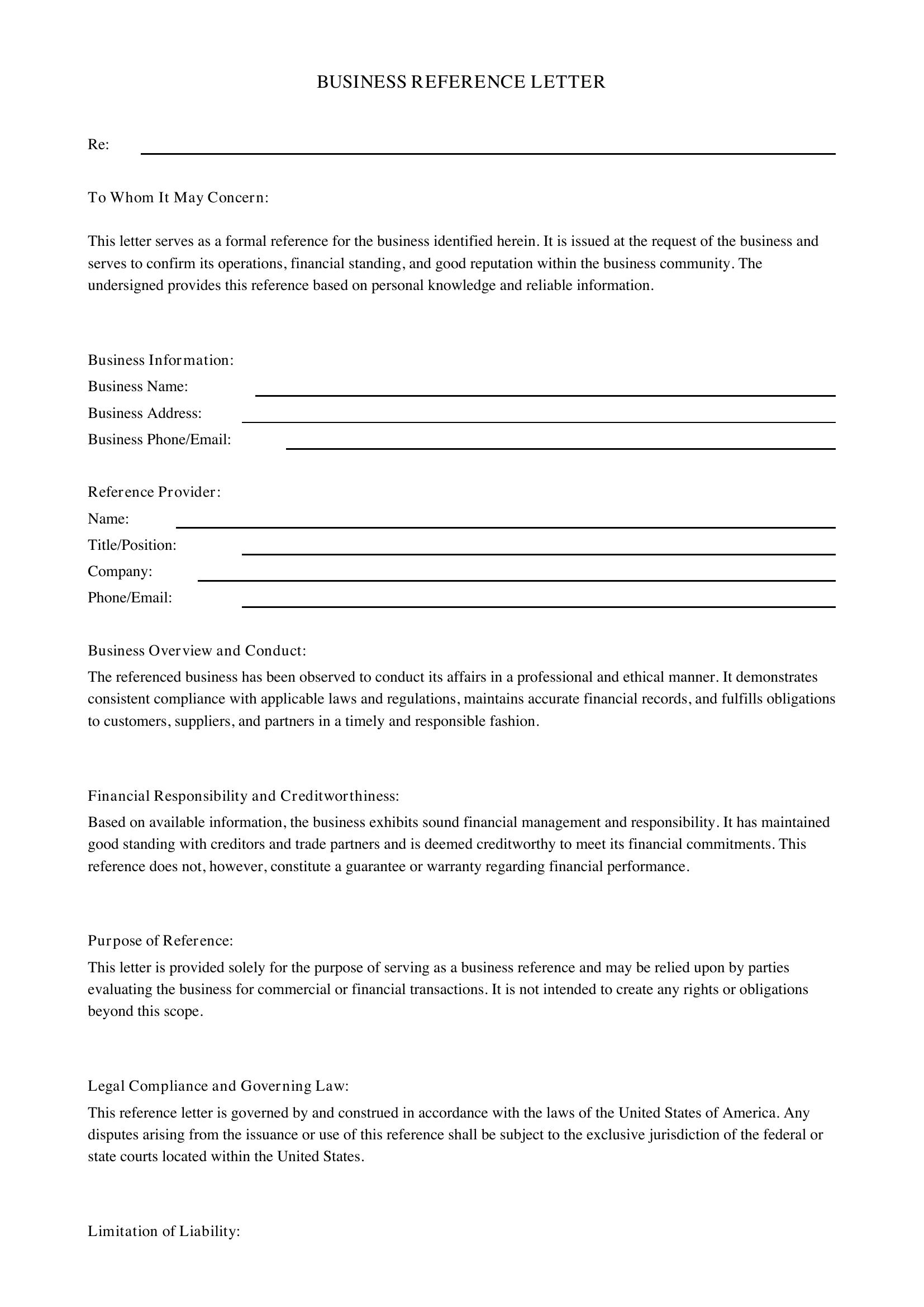Business Reference Letter Template - US