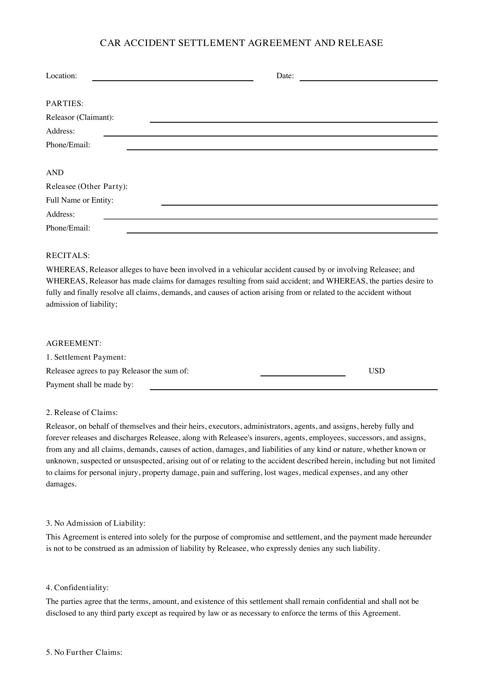 Car Accident Settlement Letter Template - US