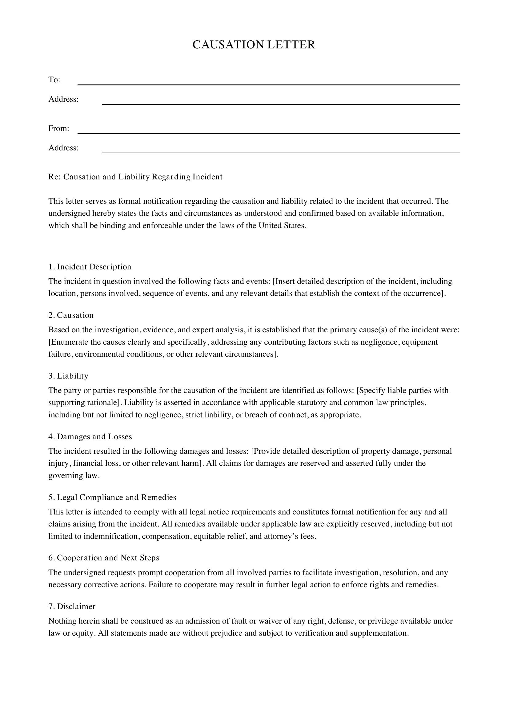 Causation Letter Template - US