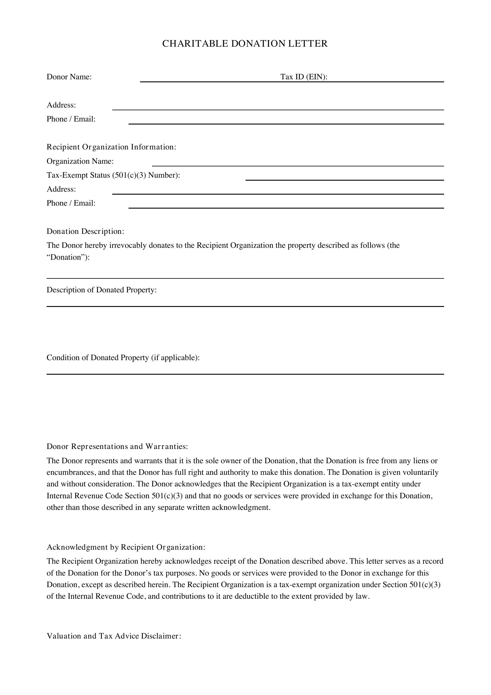 Charitable Donation Letter Template - US
