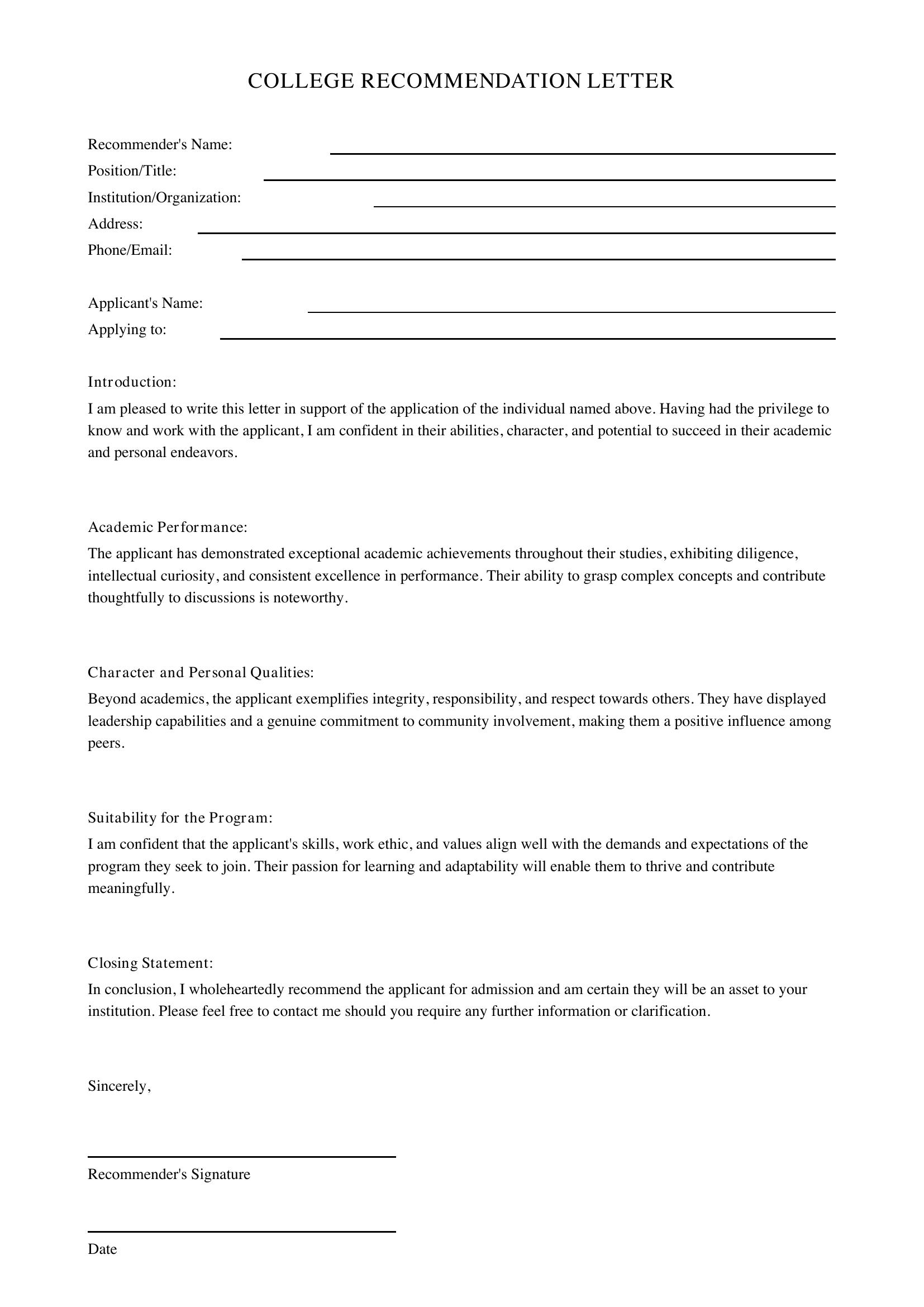 College Rec Letter Template - US