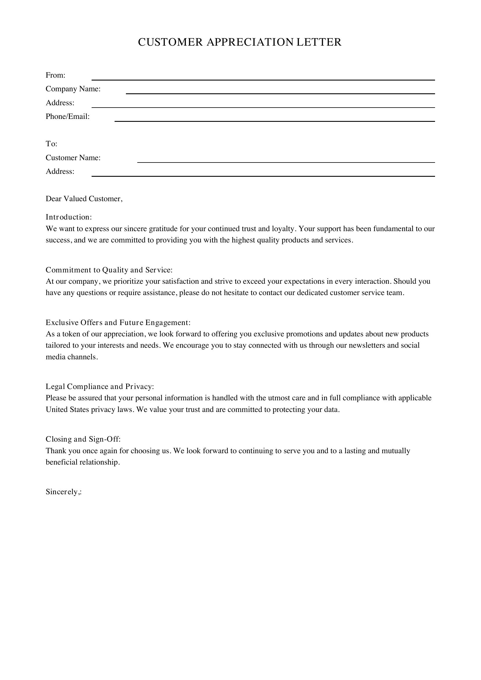 Customer Appreciation Letter Template - US