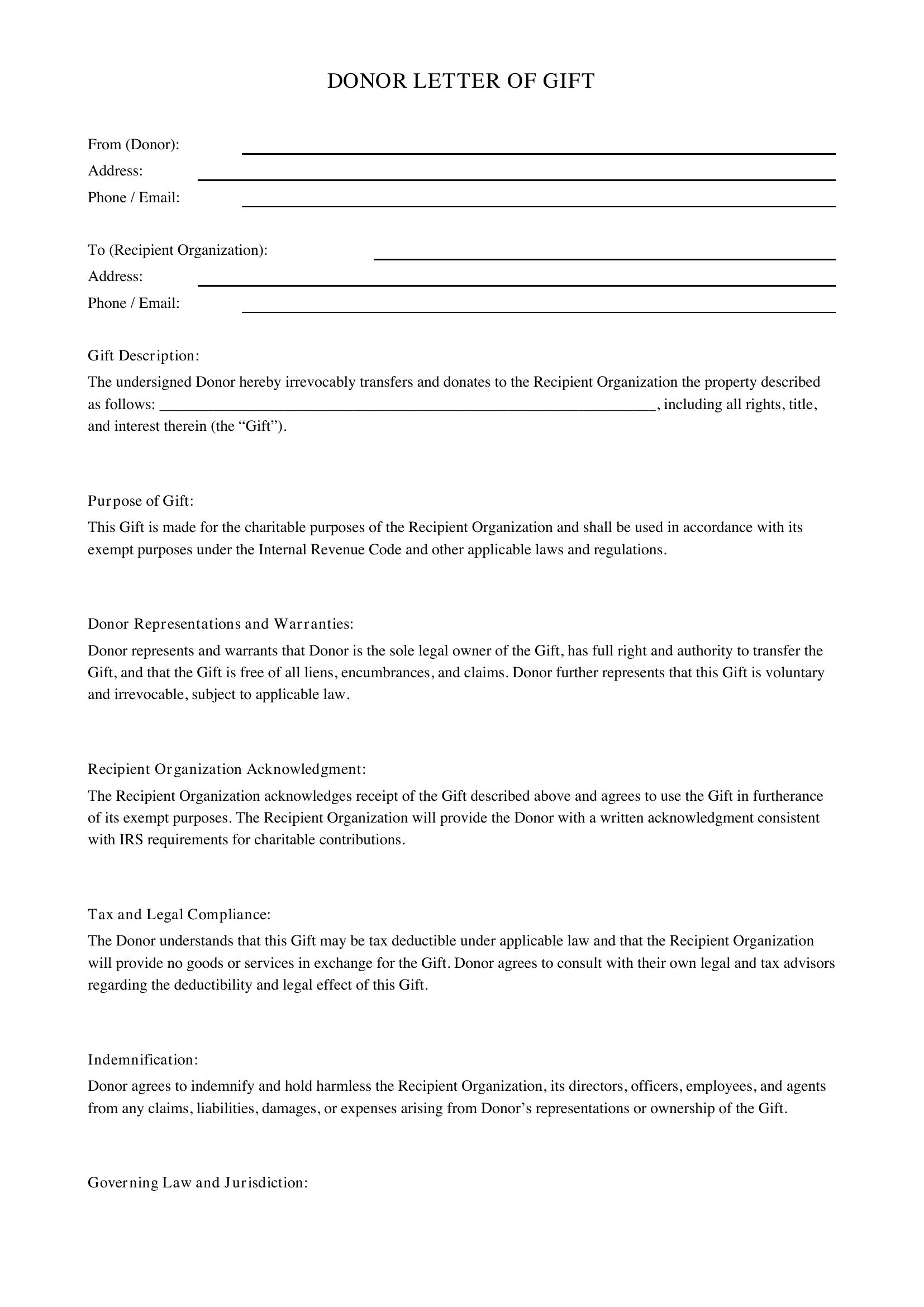 Donor Letter Template - US