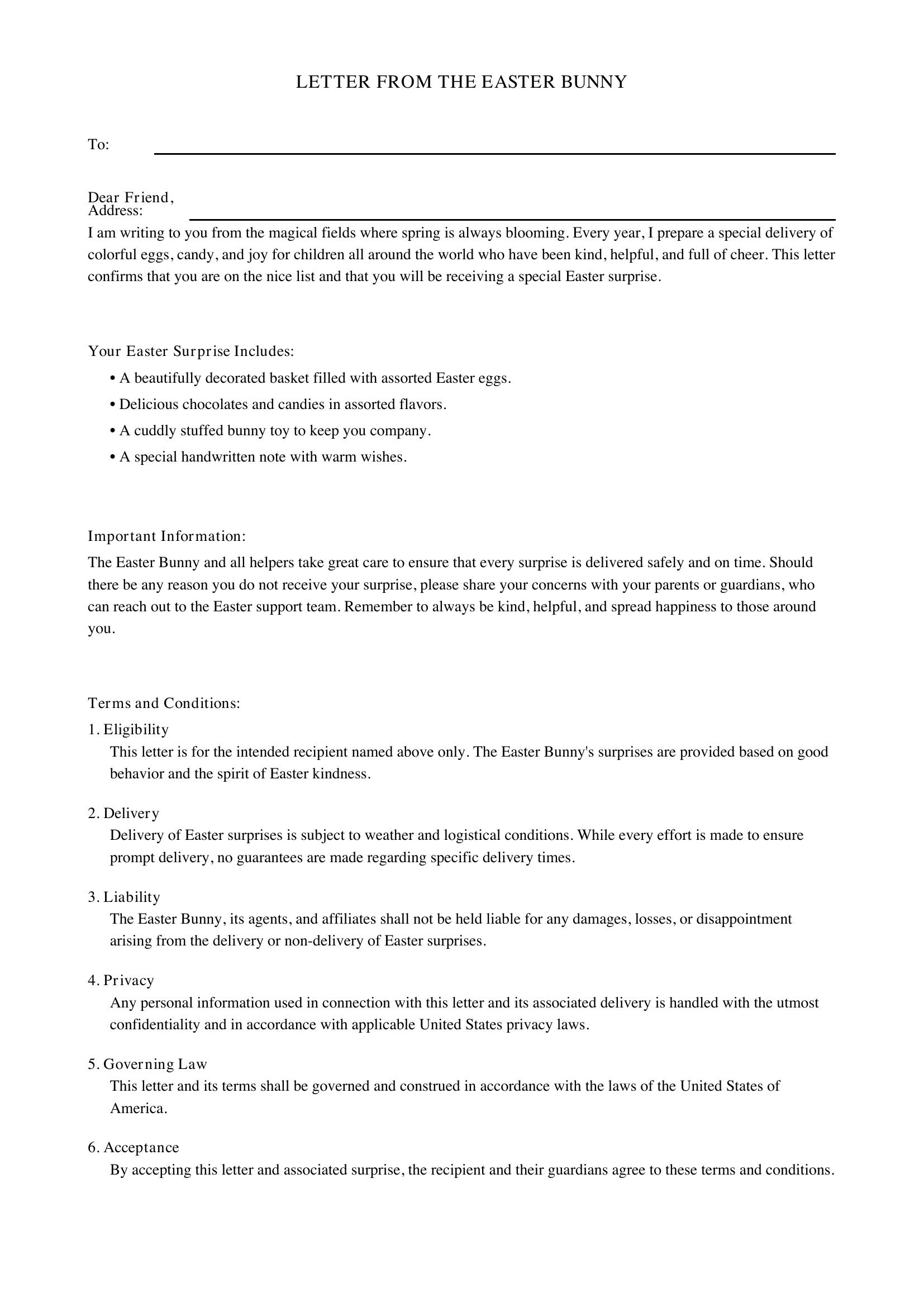 Easter Bunny Letter Template - US
