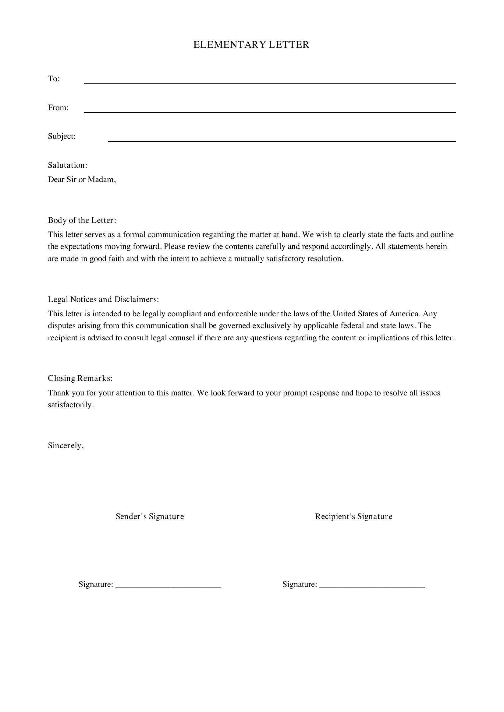 Elementary Letter Template - US