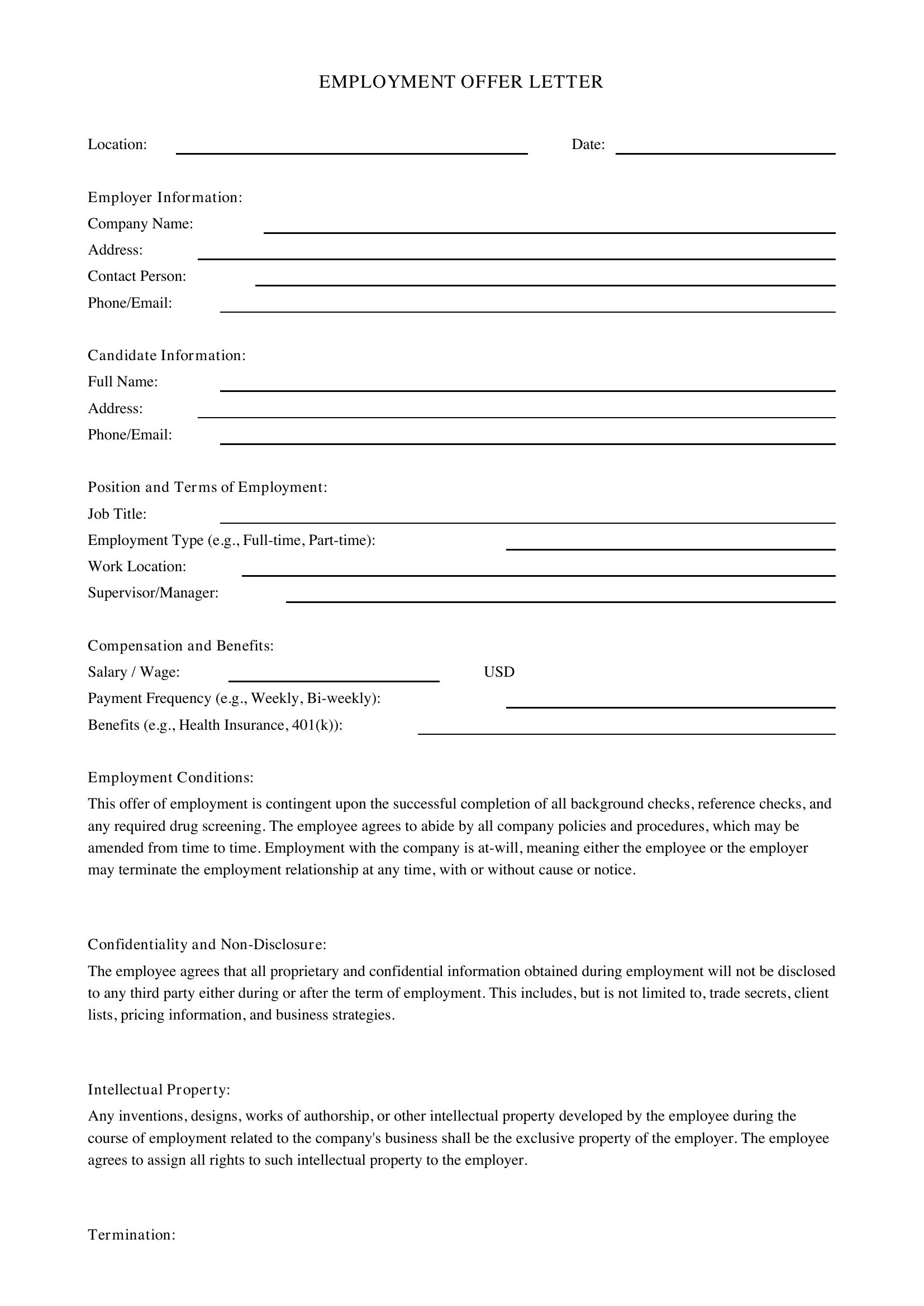 Employment Offer Letter Template - US