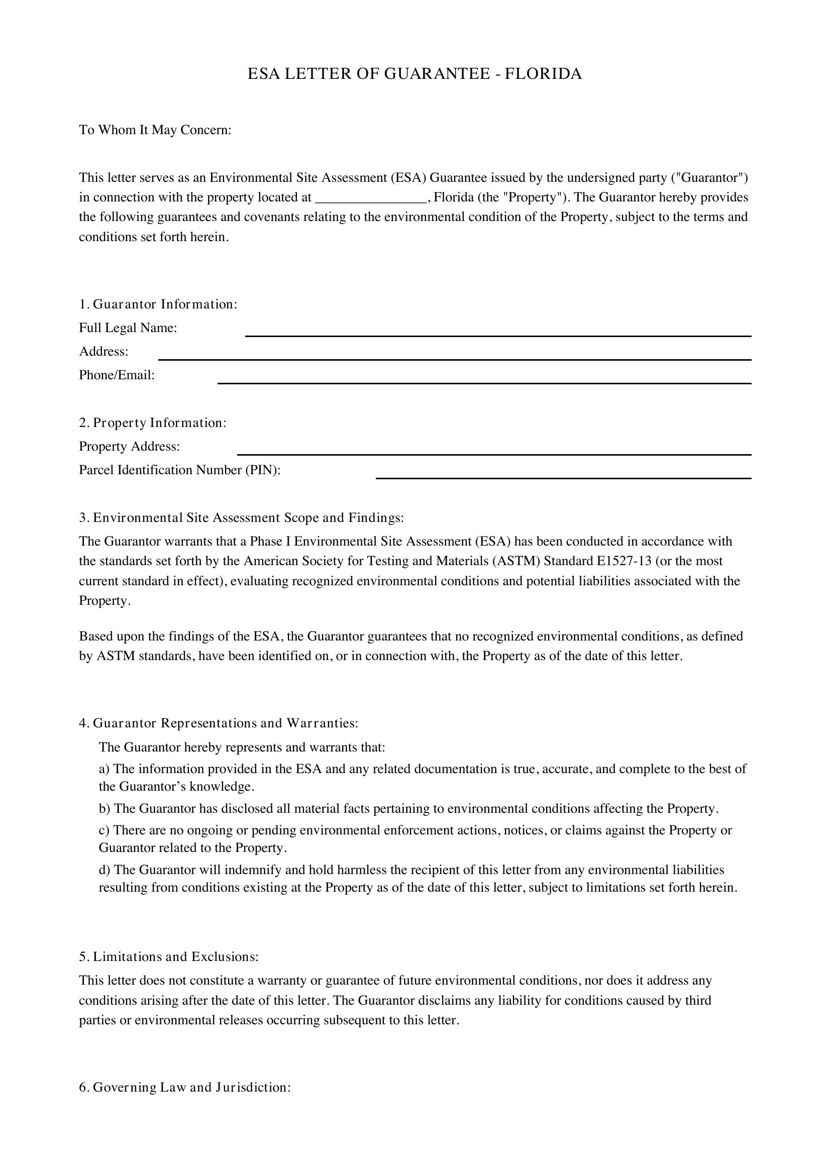 Esa Letter Florida Template - US