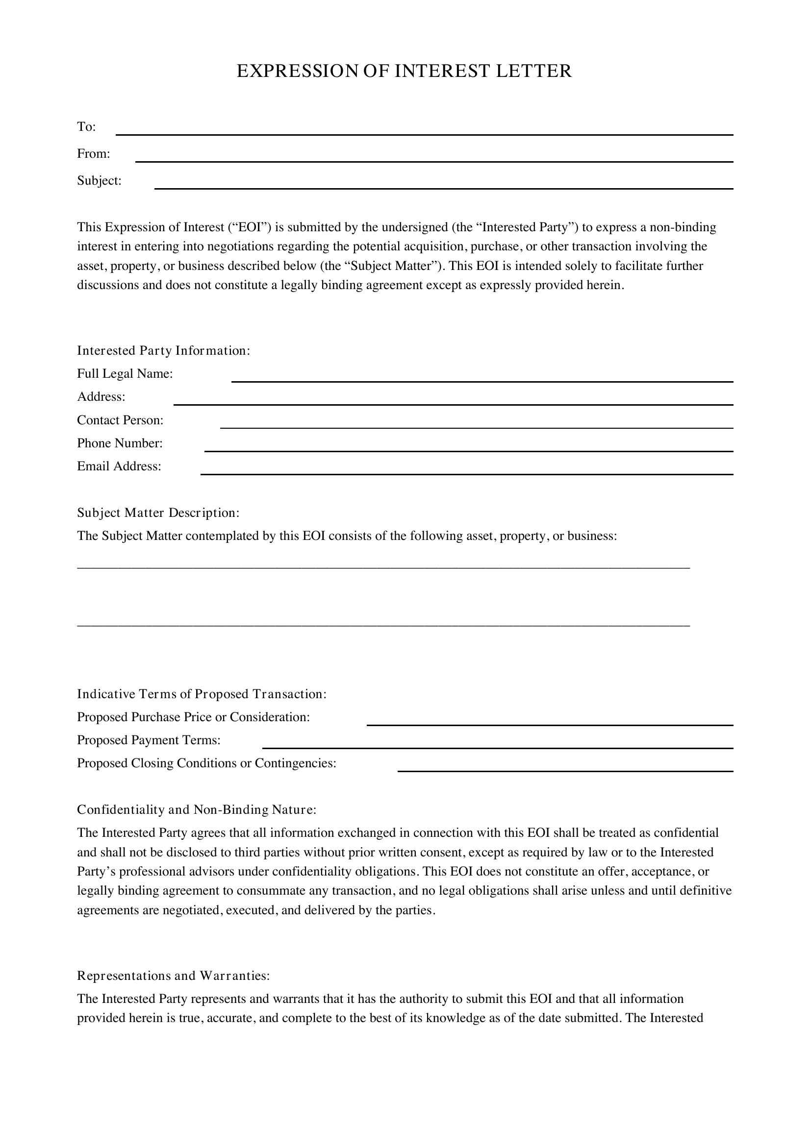 Expression Of Interest Letter Template - US