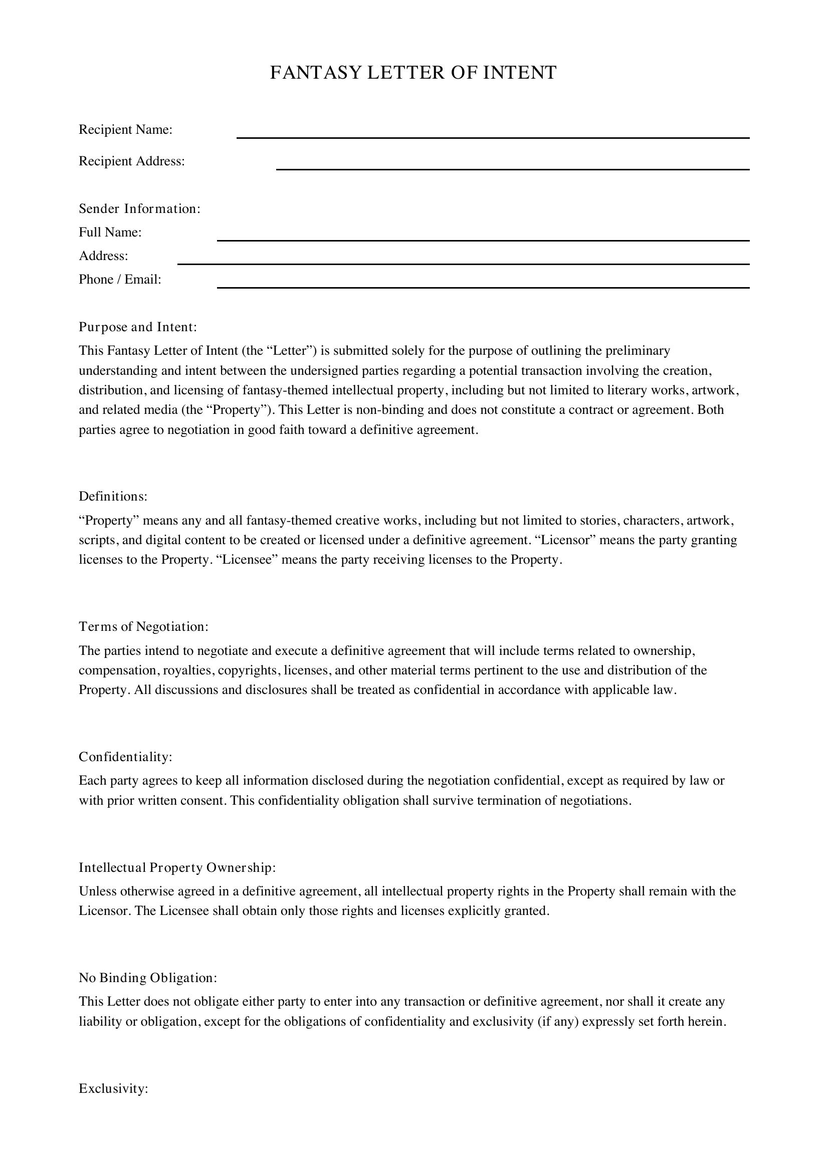 Fantasy Letter Template - US