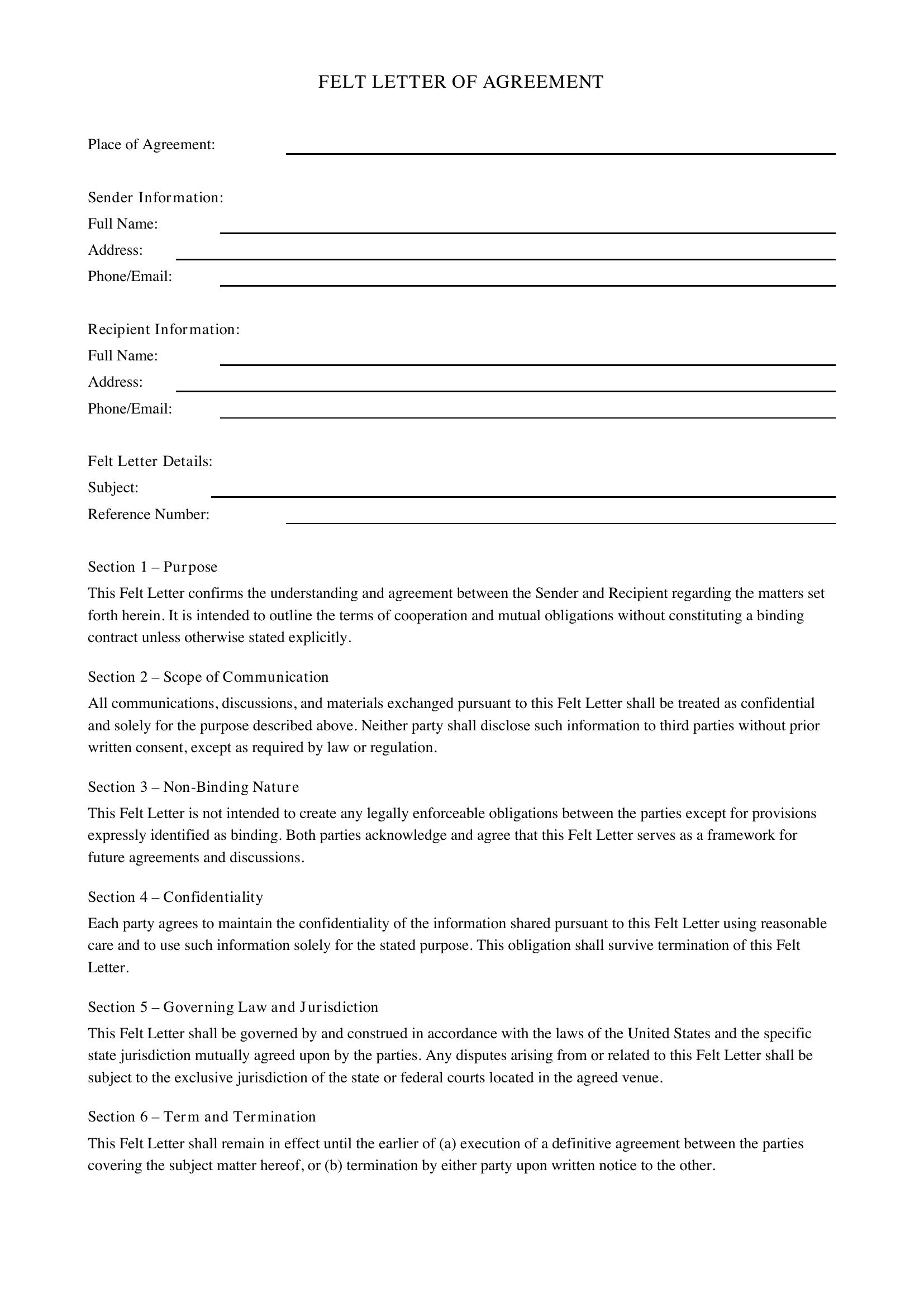 Felt Letter Template - US
