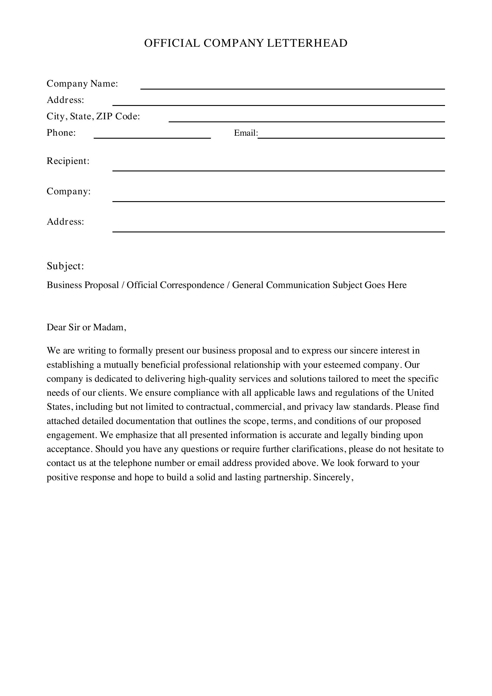 Head Letter Template - US