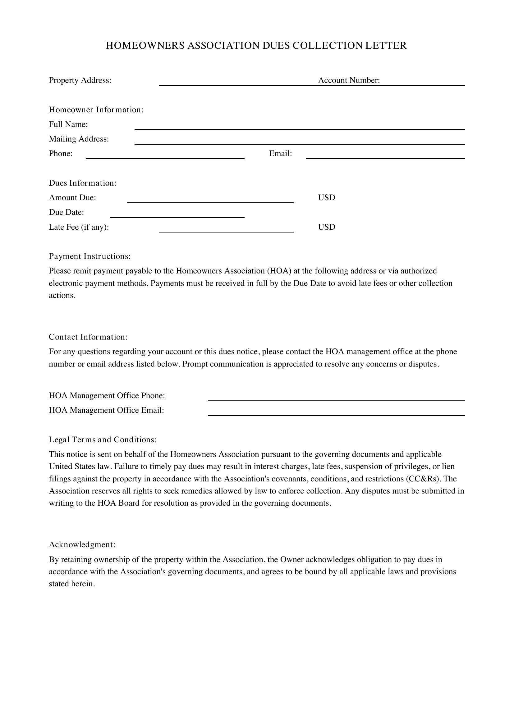 Hoa Dues Letter Template - US