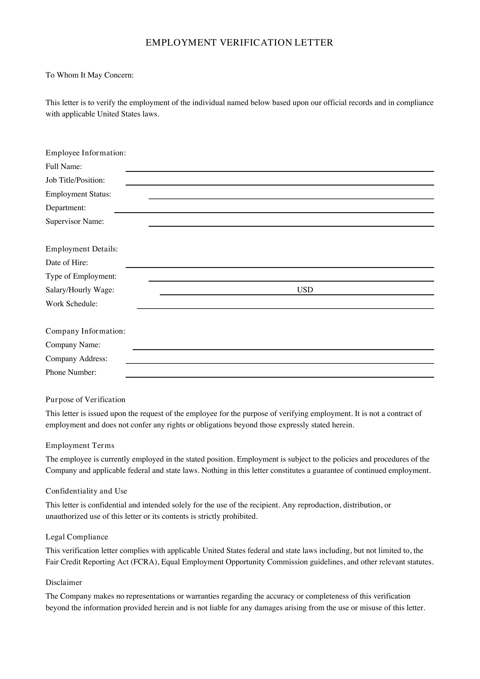 Hr Letter Template - US
