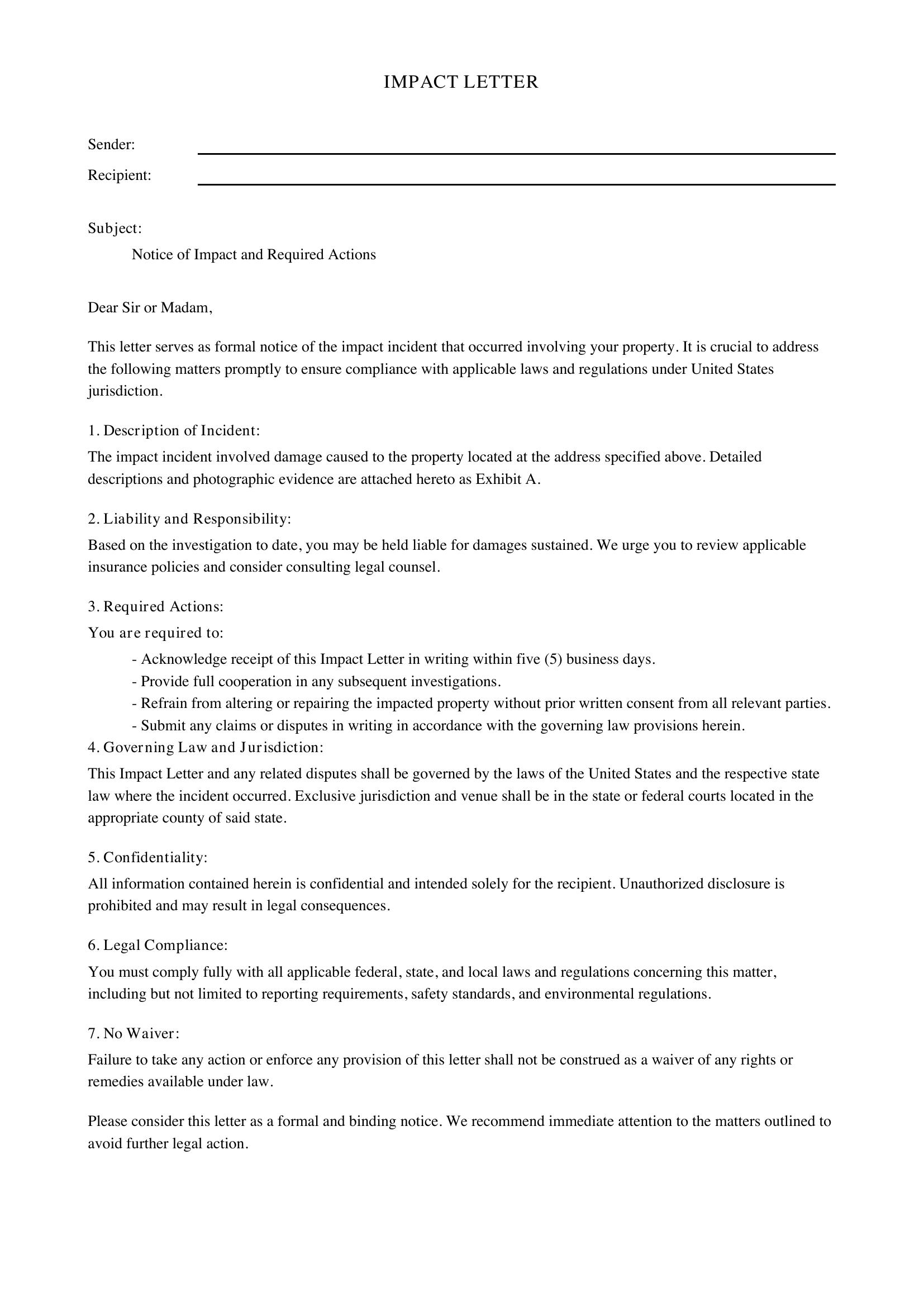 Impact Letter Template - US