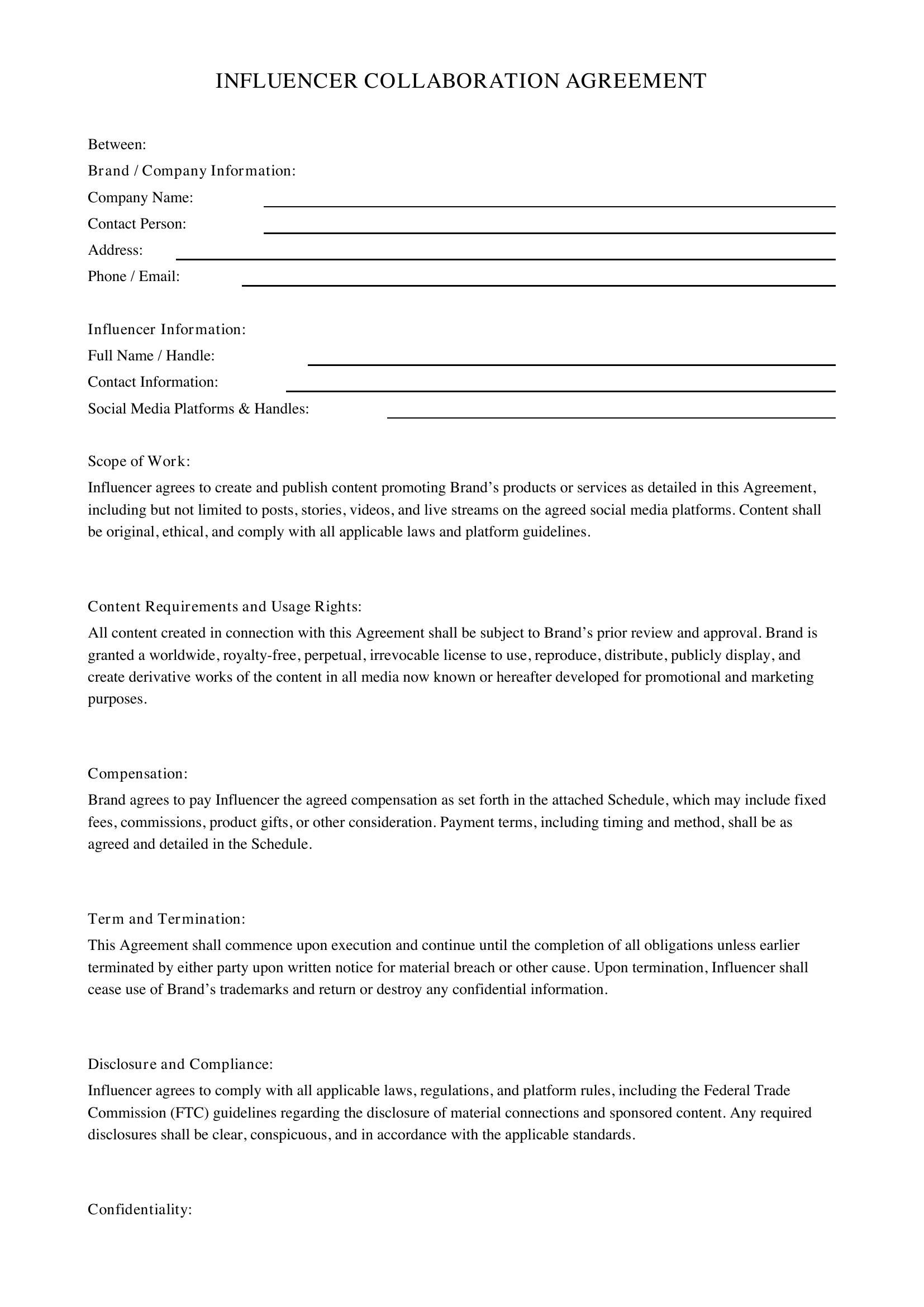 Influencer Letter Template - US