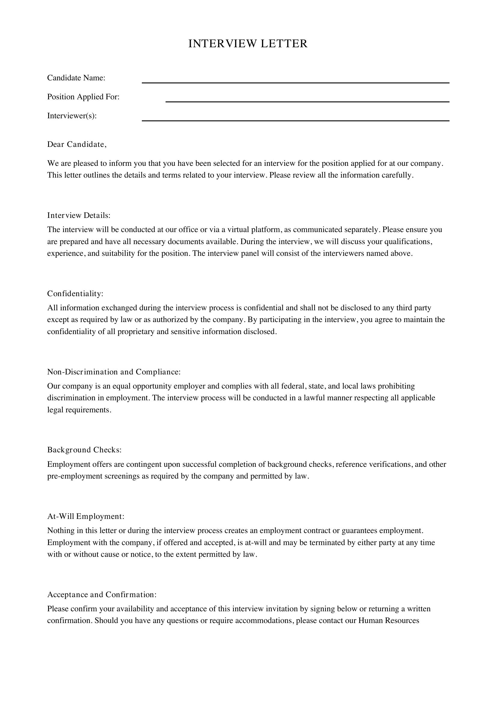 Interview Letter Template - US