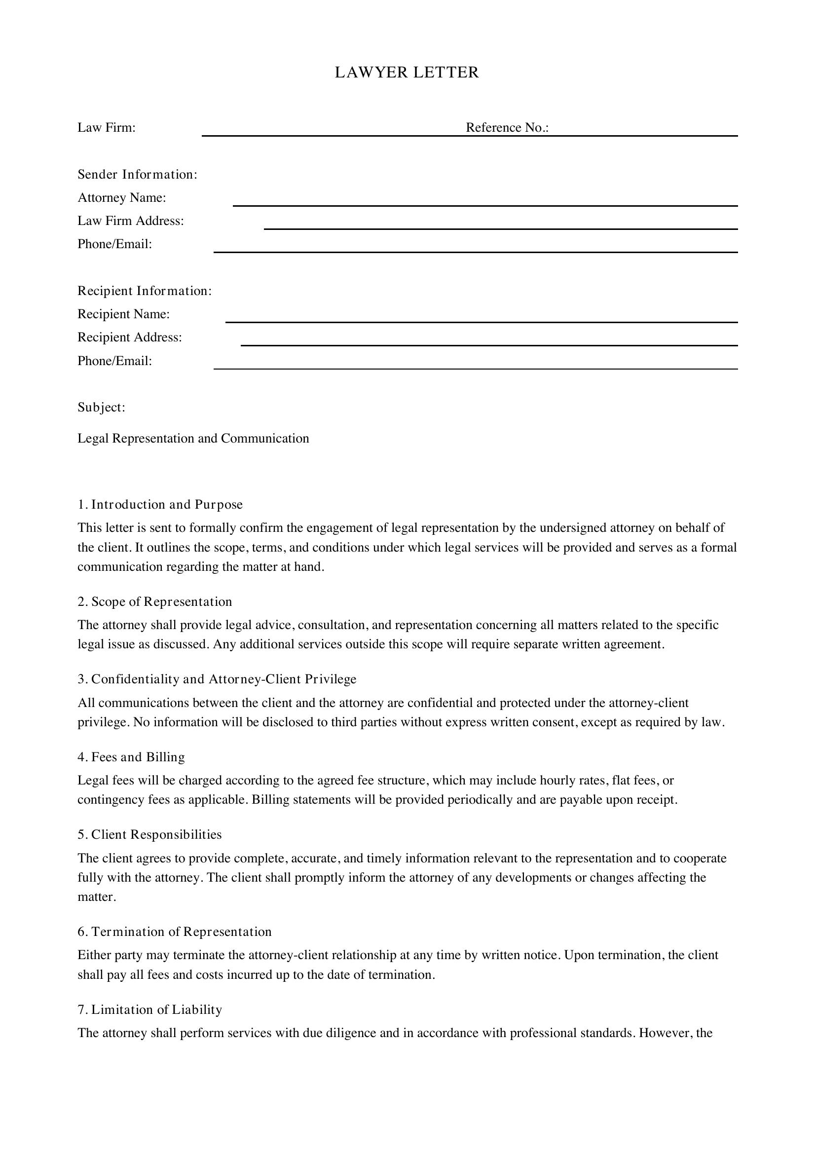 Lawyer Letter Template - US