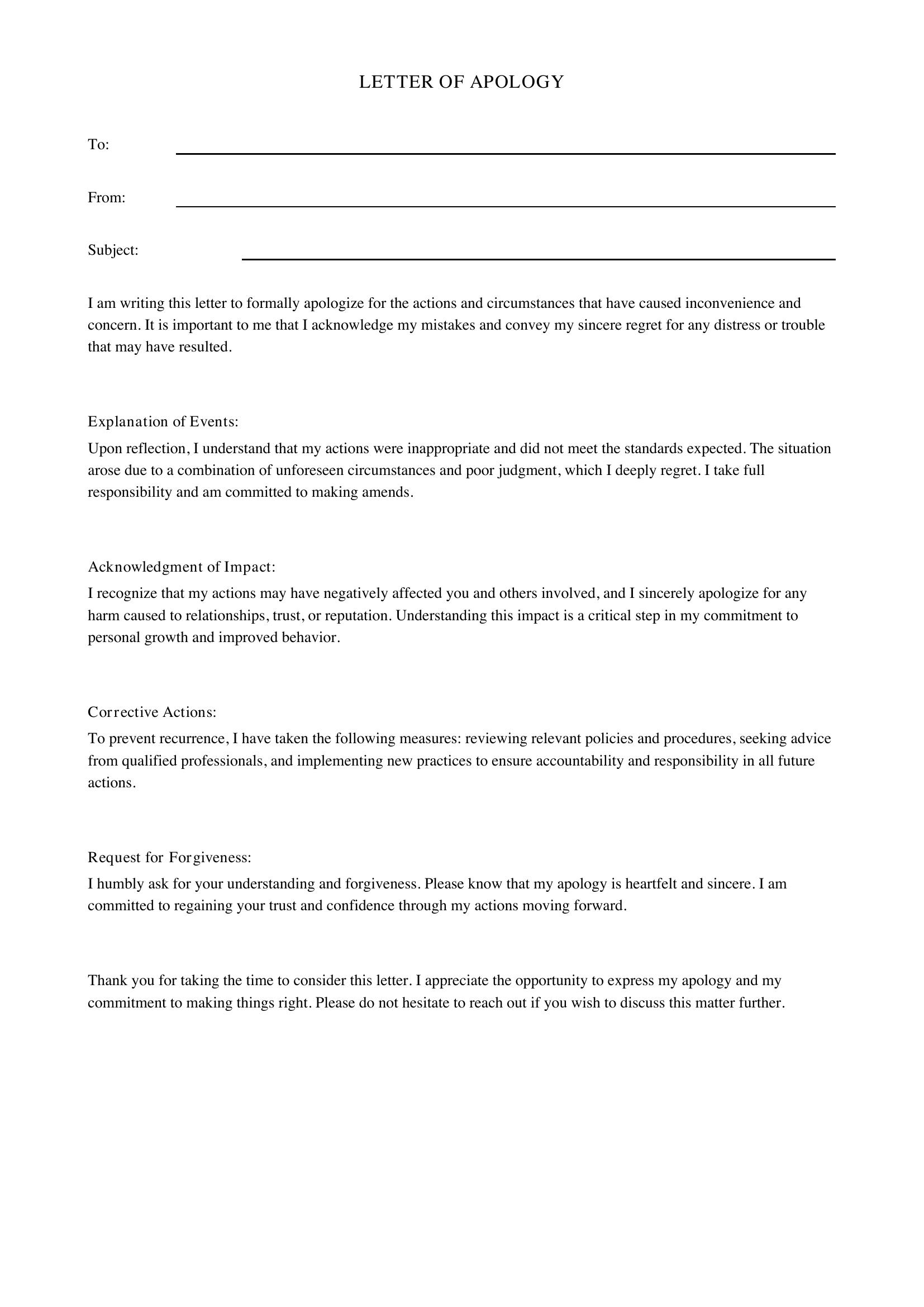 Letter Of Apology Template - US