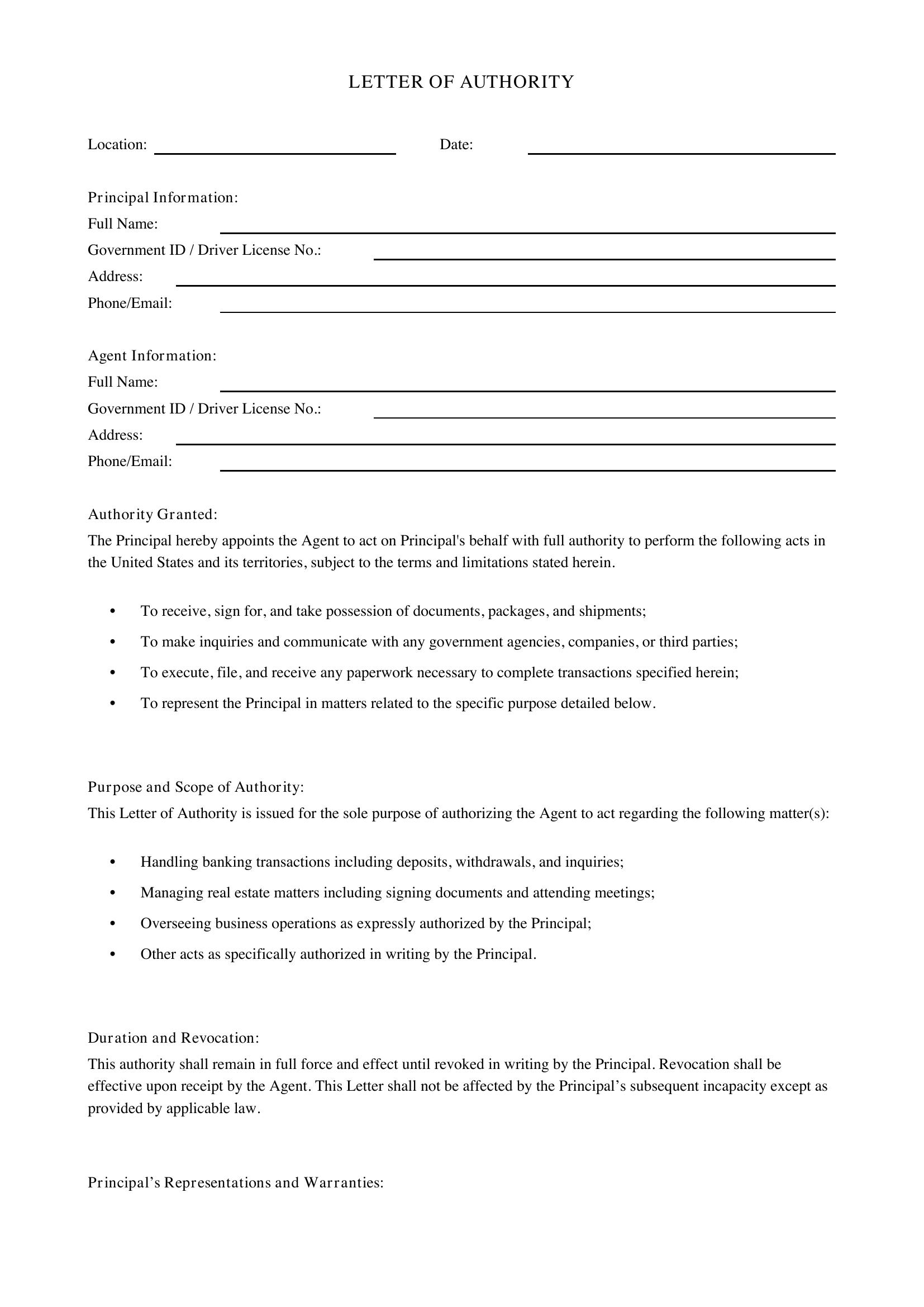 Letter Of Authority Template - US