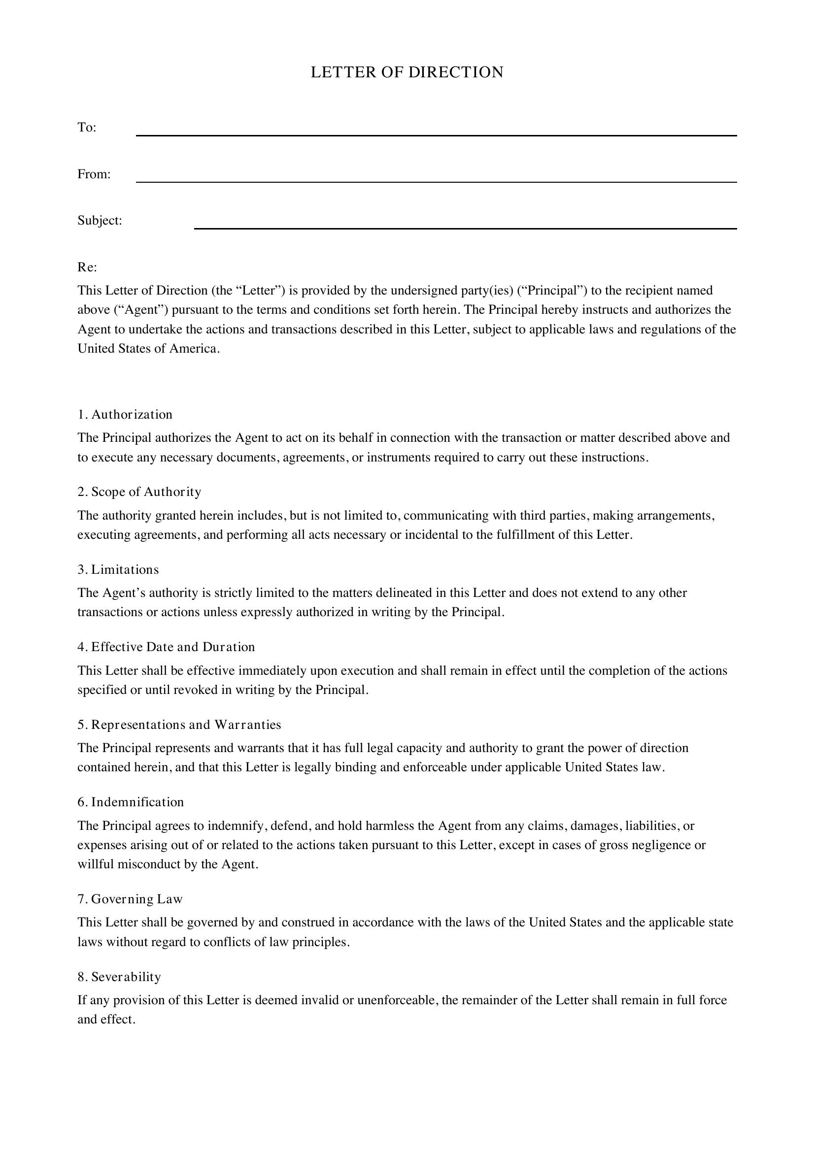 Letter Of Direction Template - US