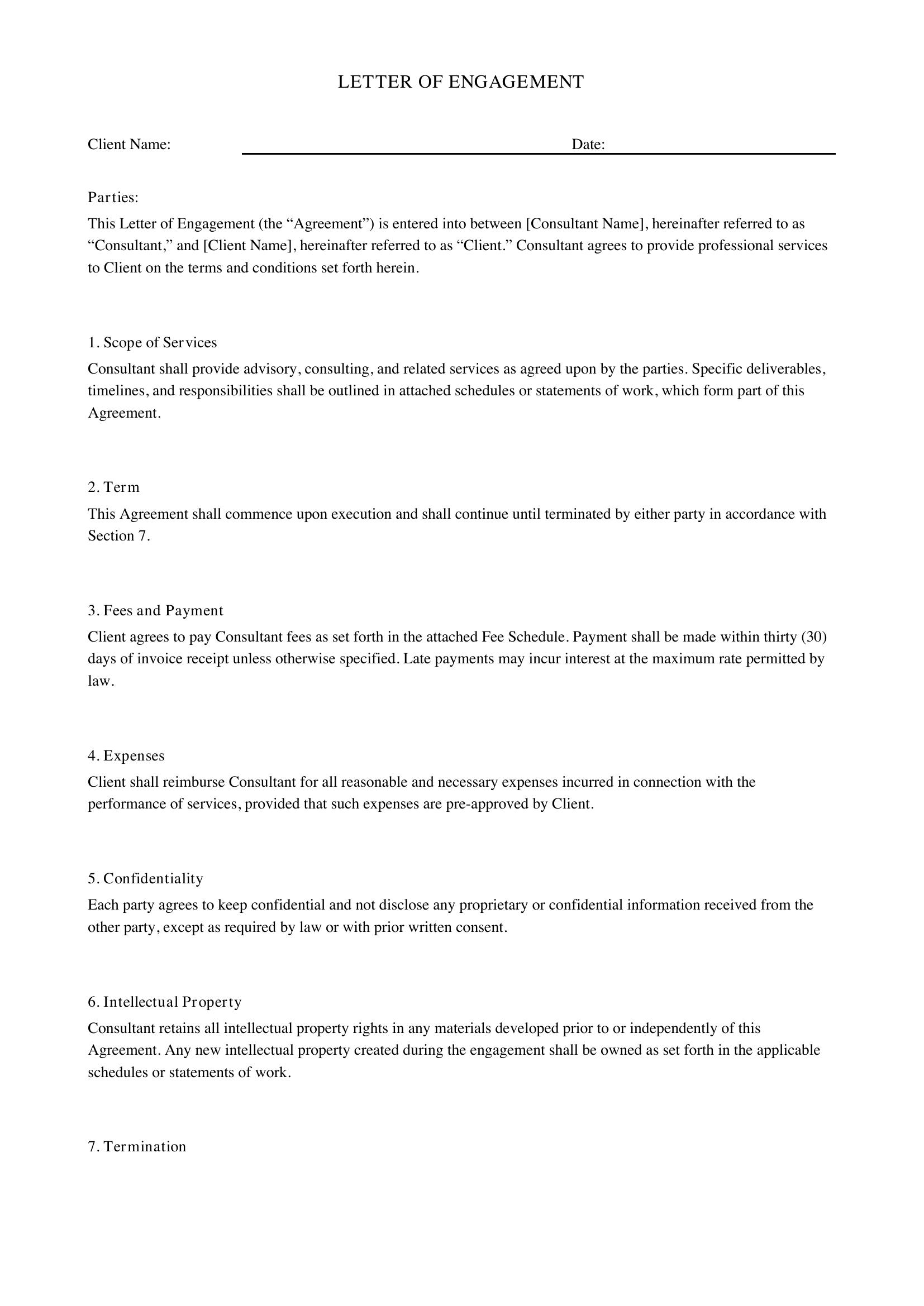 Letter Of Engagement Template - US