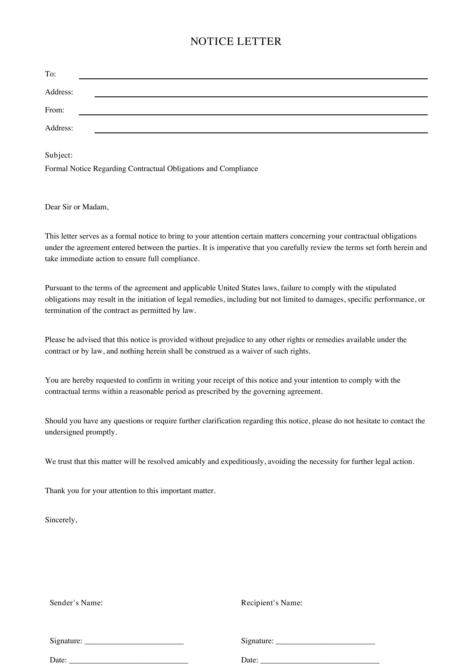 Notice Letter Template - US