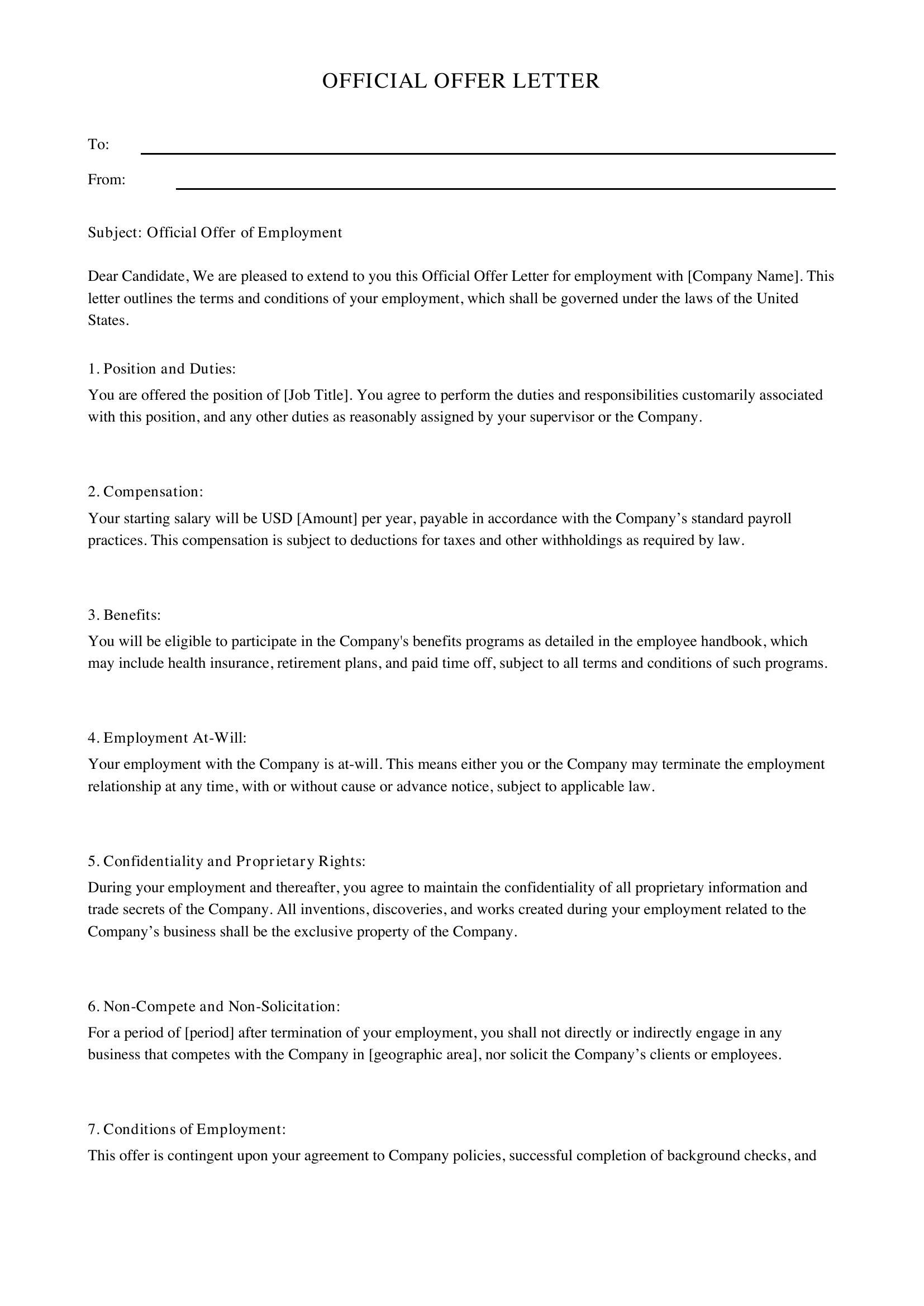 Official Offer Letter Template - US