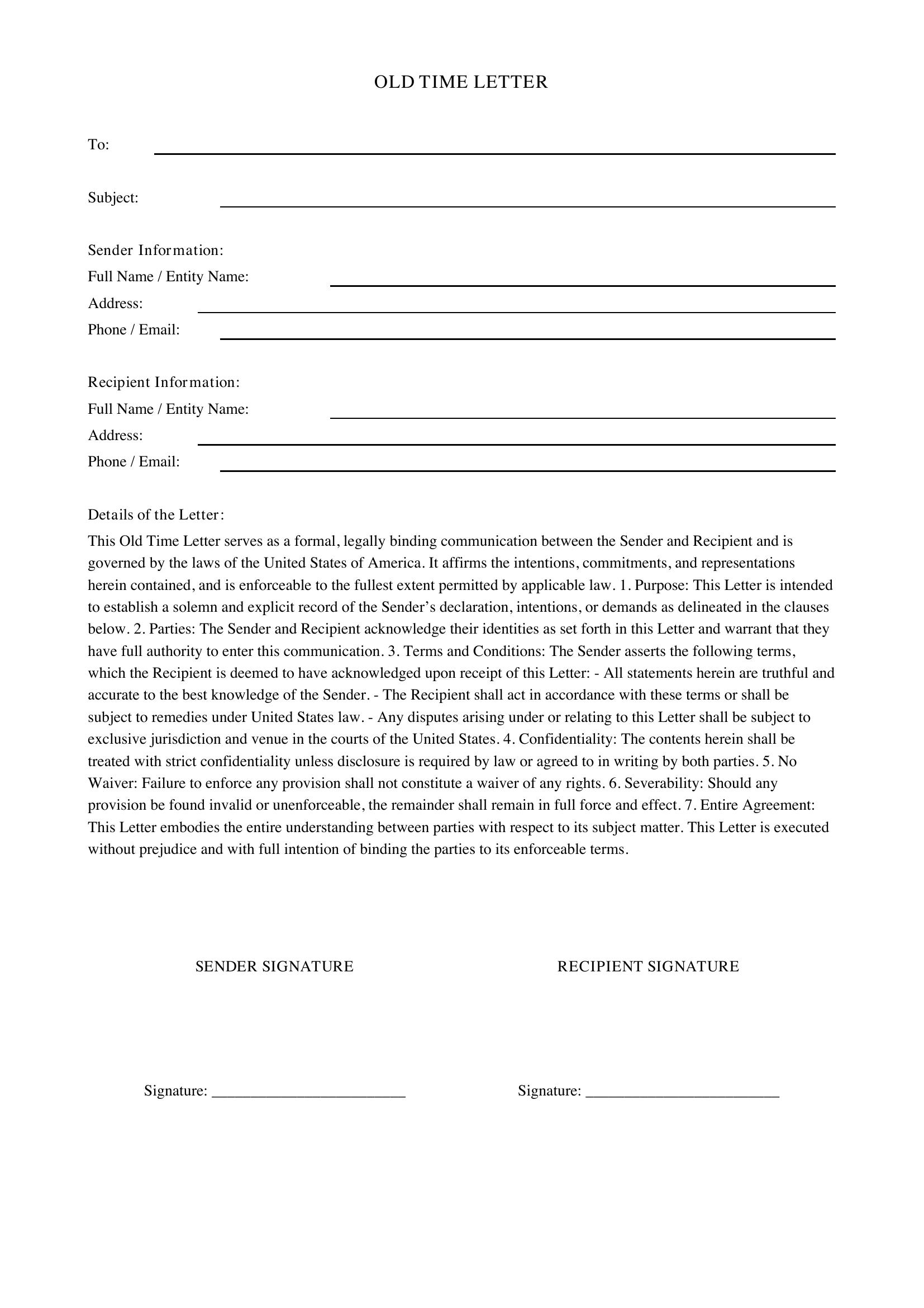 Old Time Letter Template - US