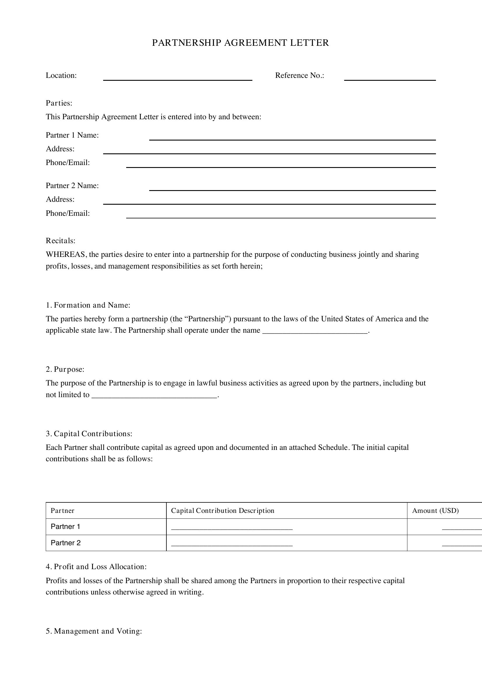 Partnership Letter Template - US