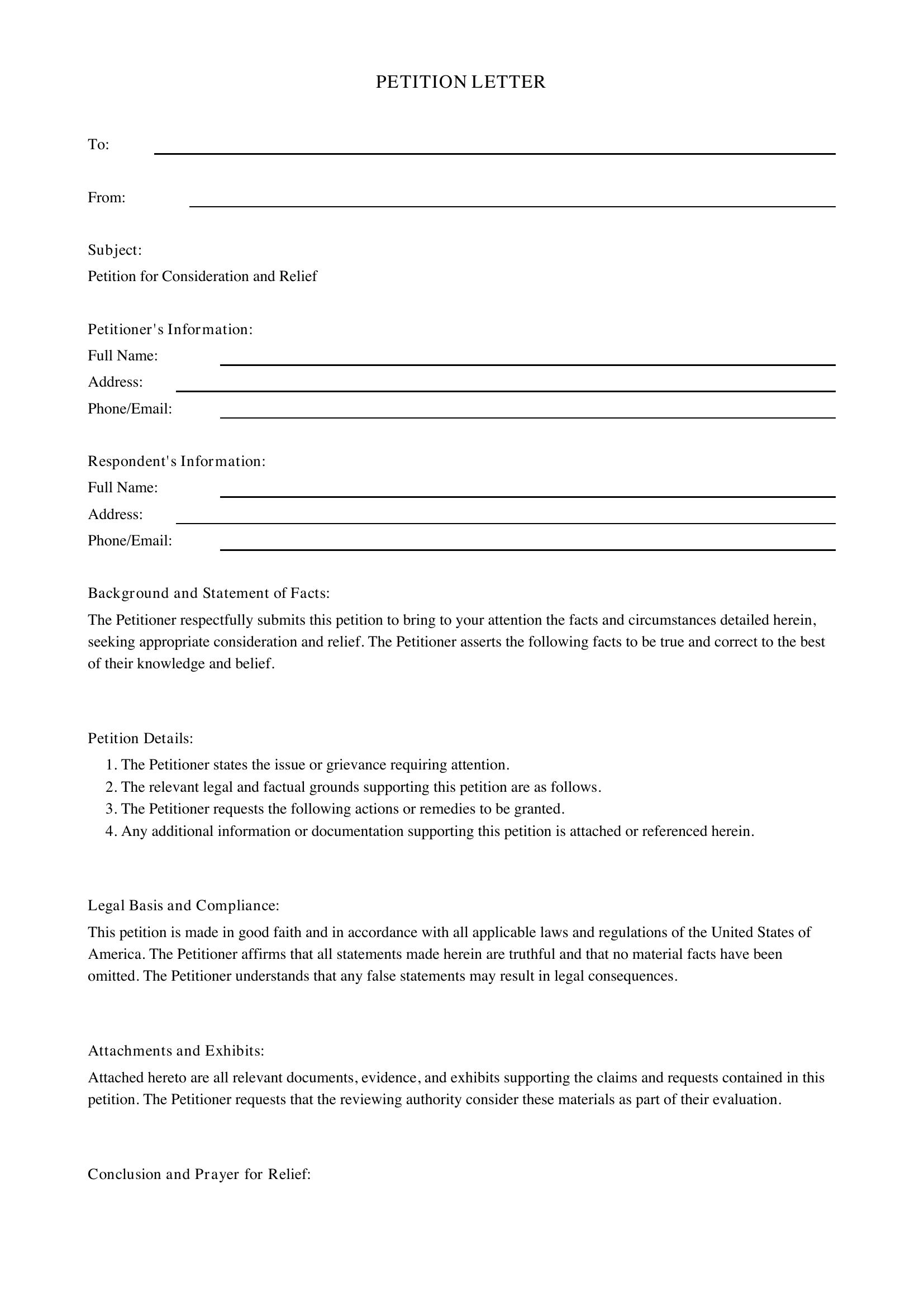 Petition Letter Template - US