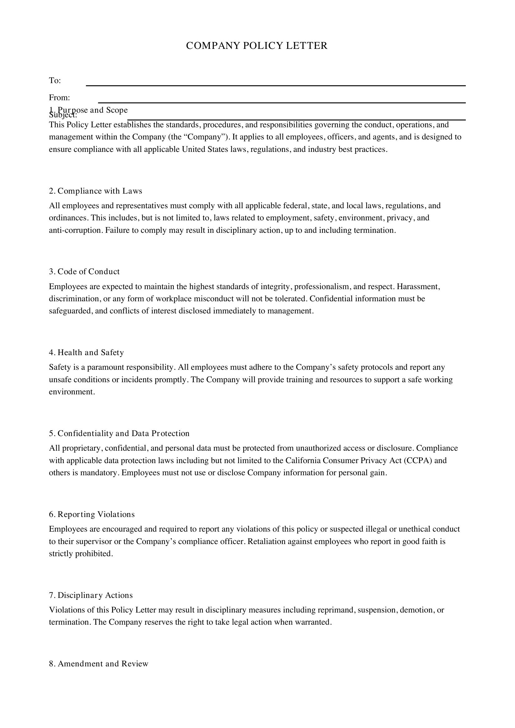 Policy Letter Template - US