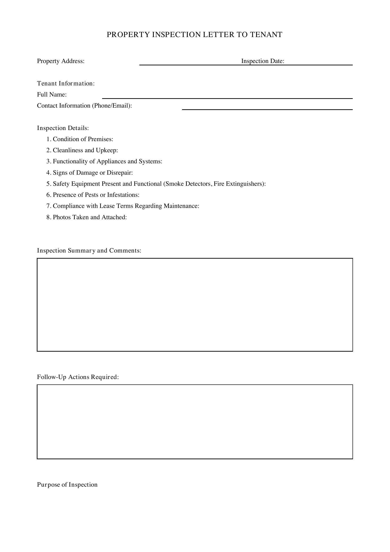 Property Inspection Letter To Tenant Template - US