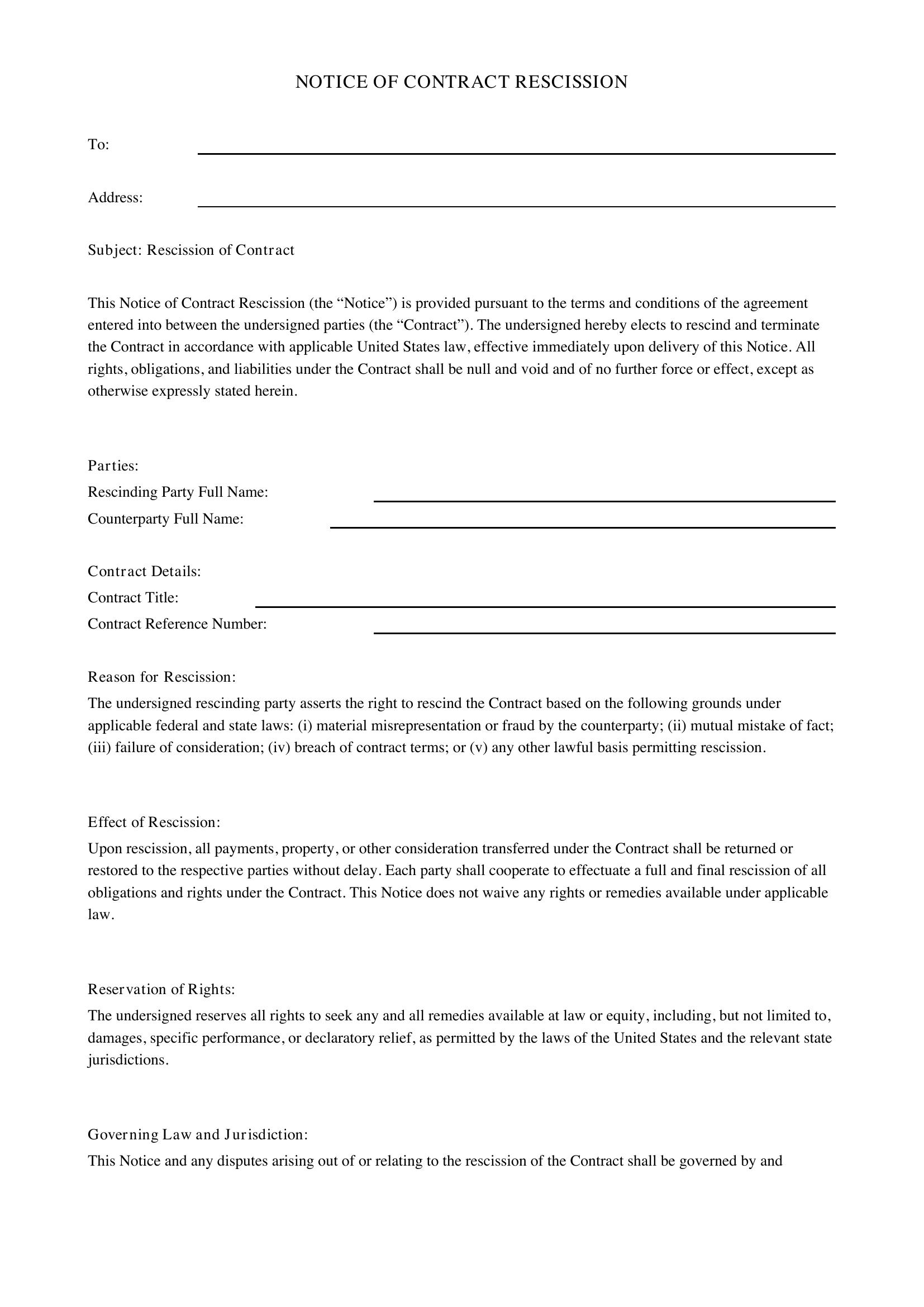 Rescind Letter Template - US