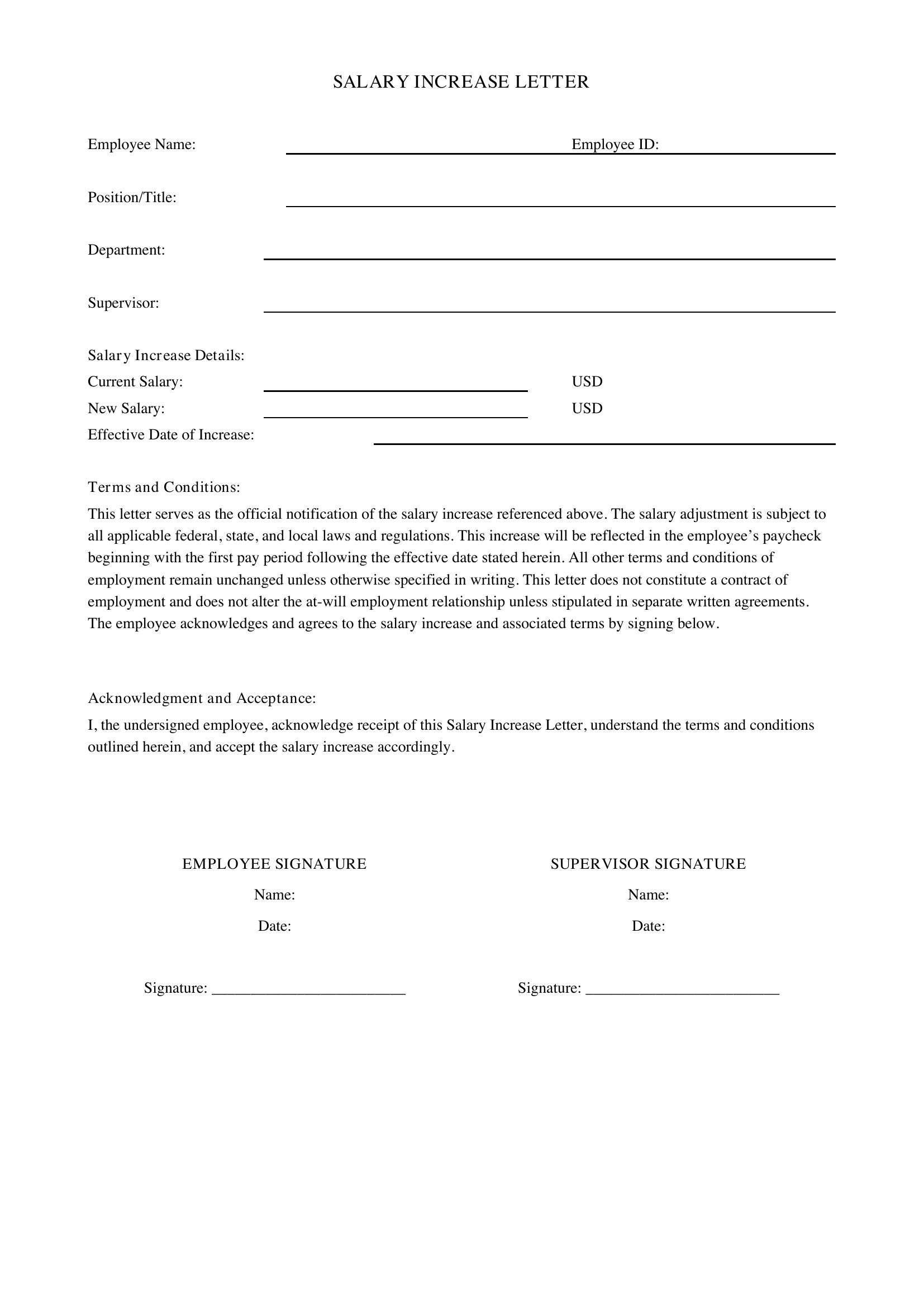 Salary Increase Letter Template - US