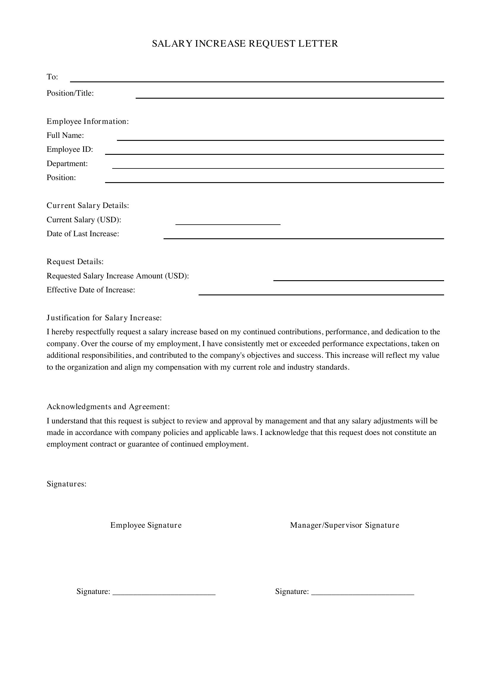 Salary Increase Request Letter Template - US