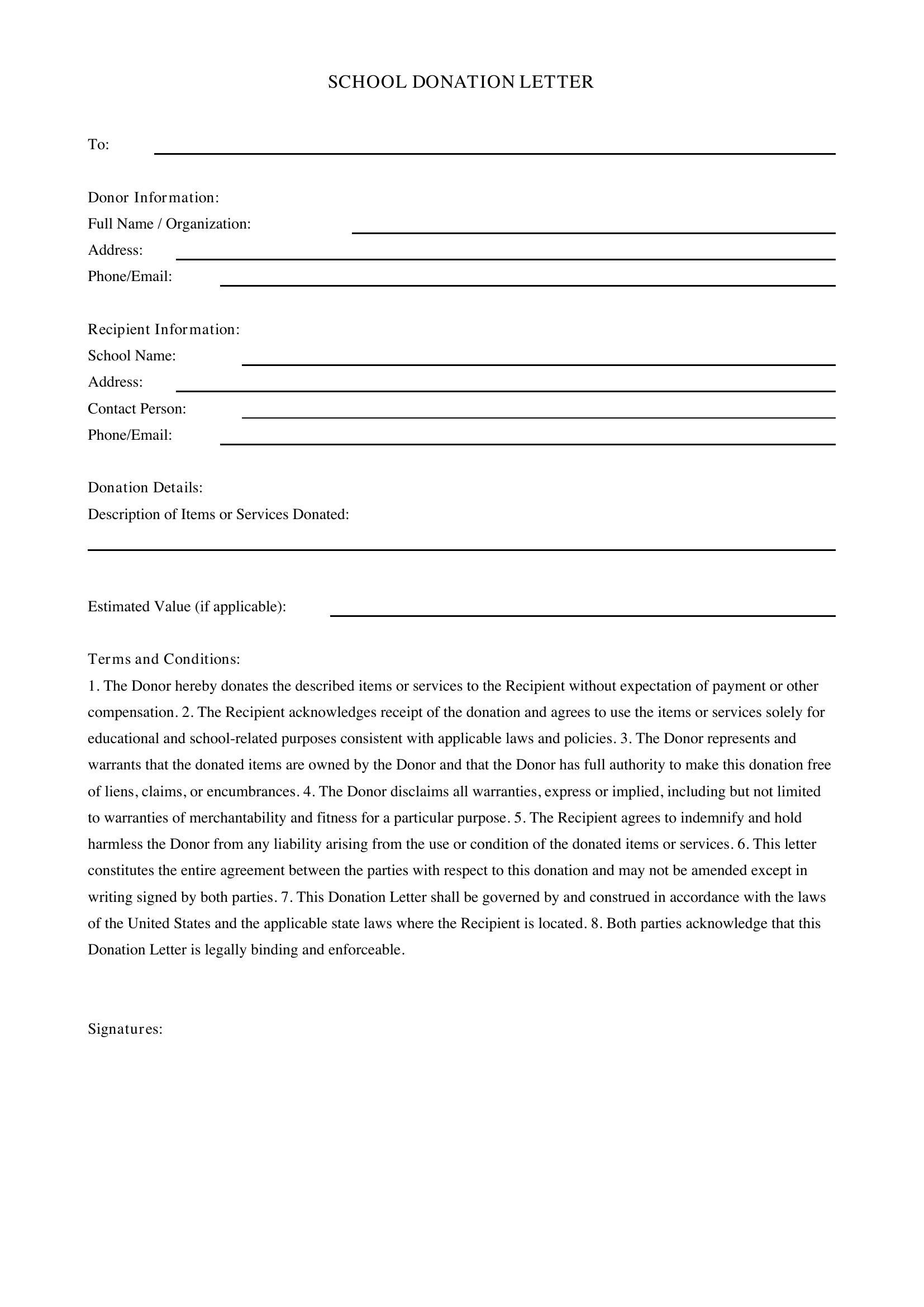 School Donation Letter Template - US