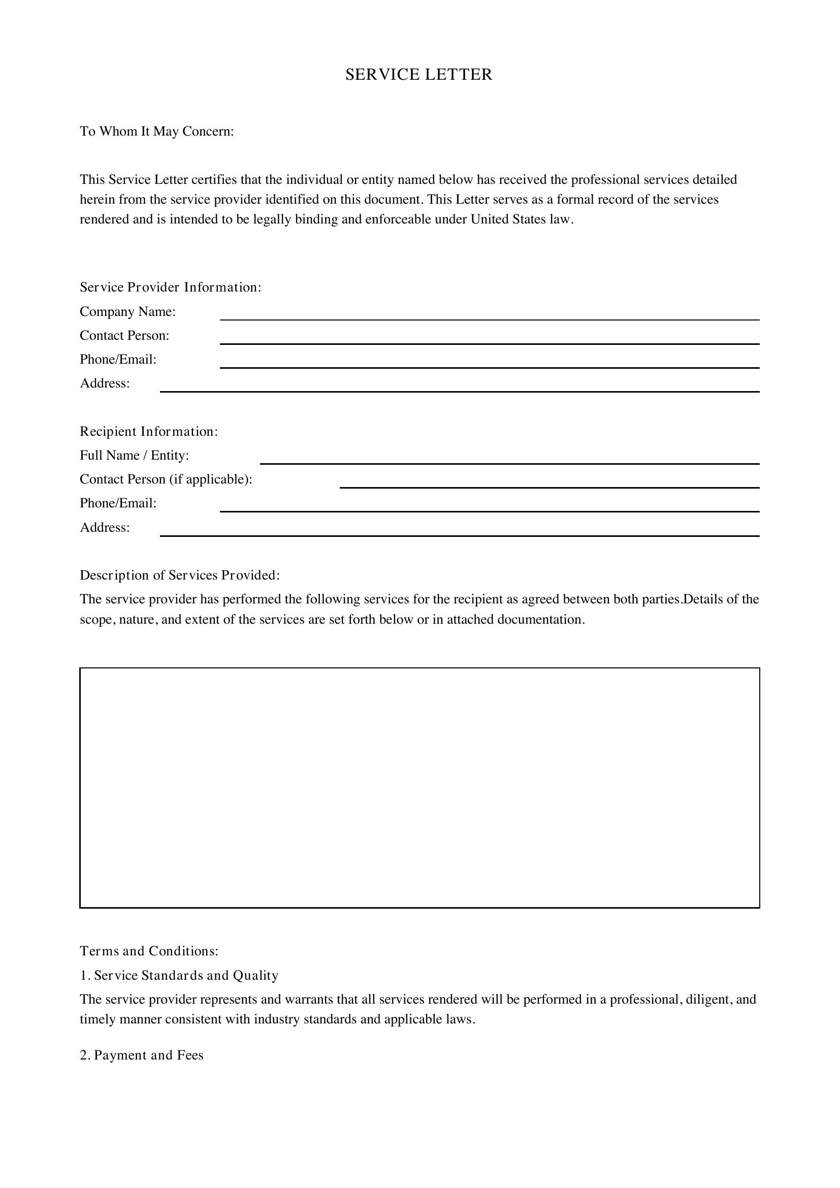 Service Letter Template - US