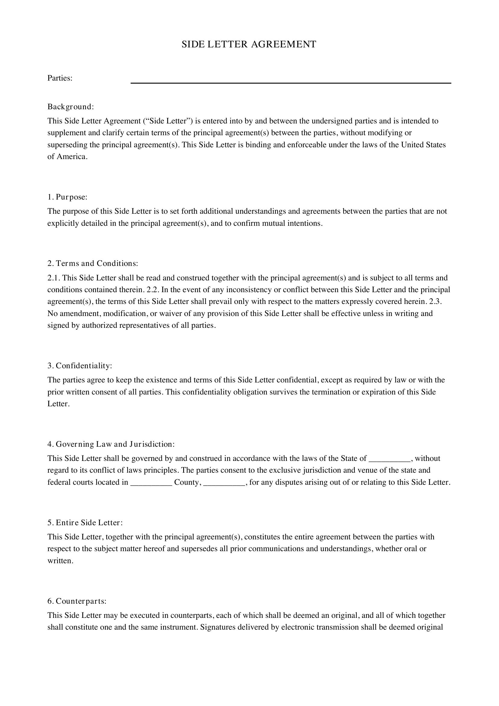 Side Letter Template - US