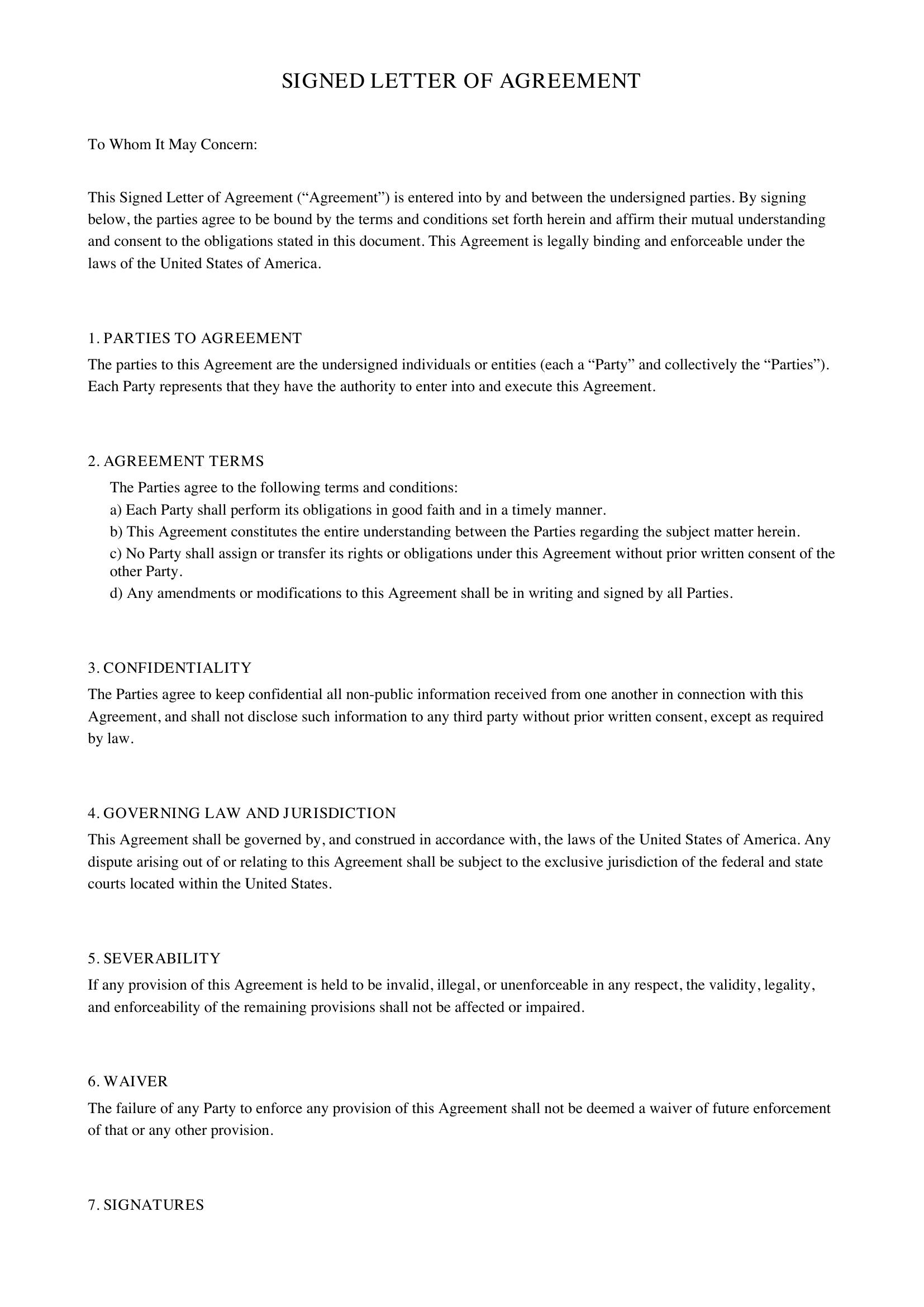 Signed Letter Template - US