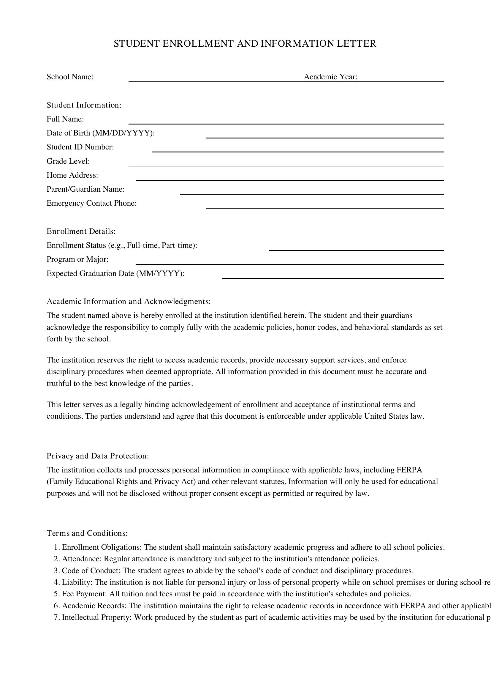 Student Letter Template - US
