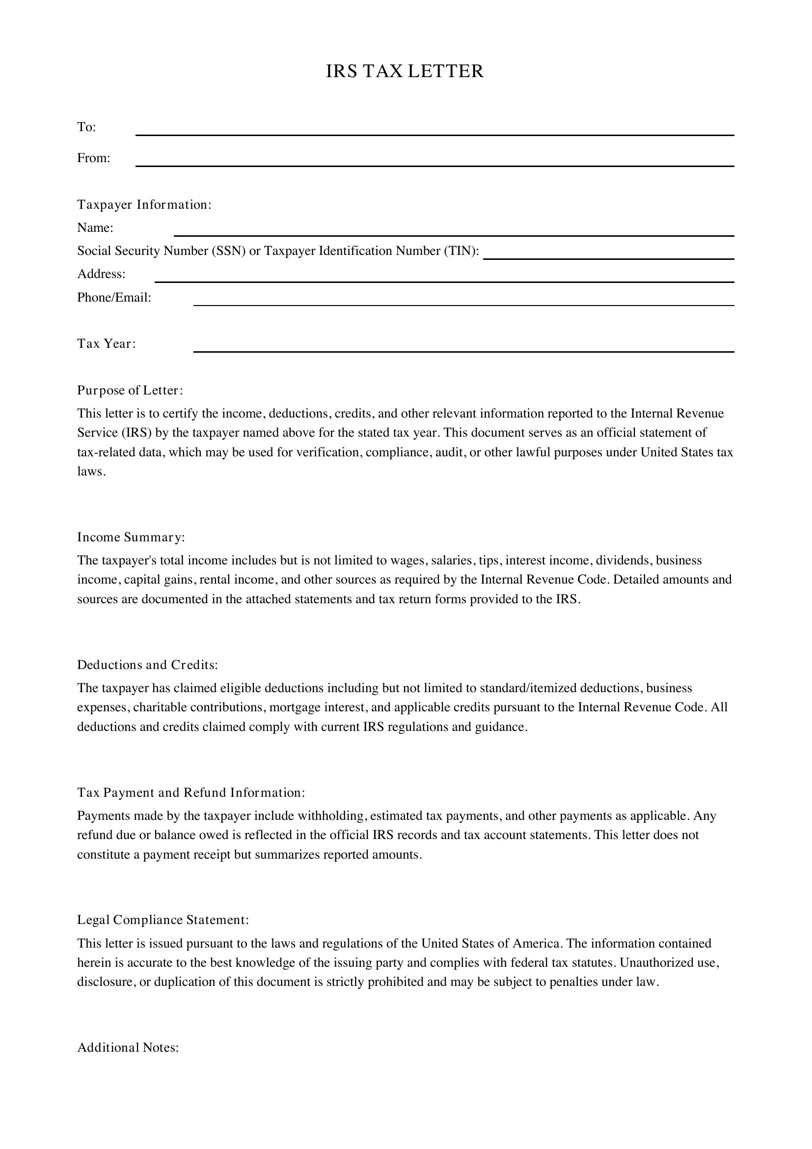 Tax Letter Template - US