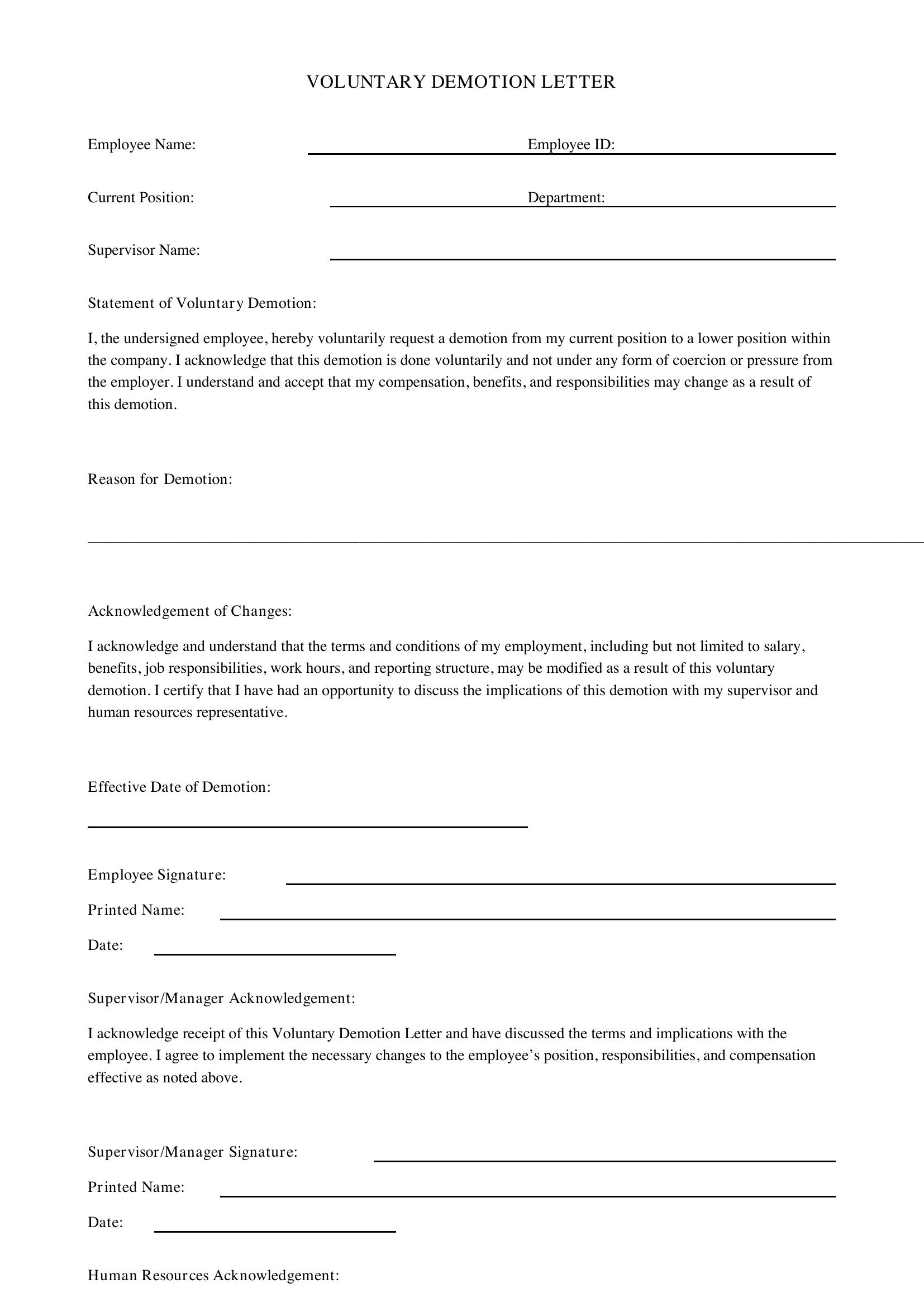Voluntary Demotion Letter Template - US