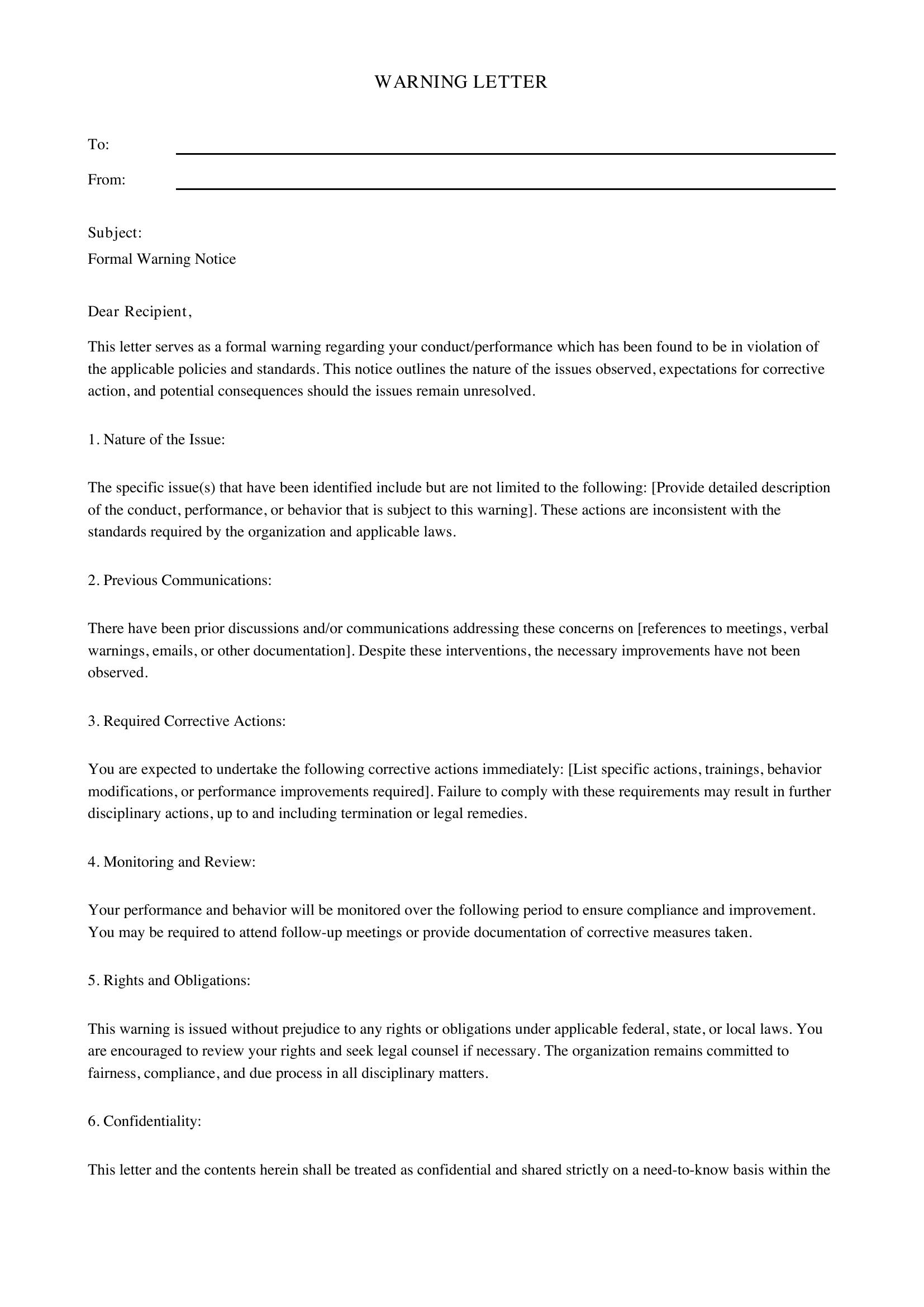 Warning Letter Template - US