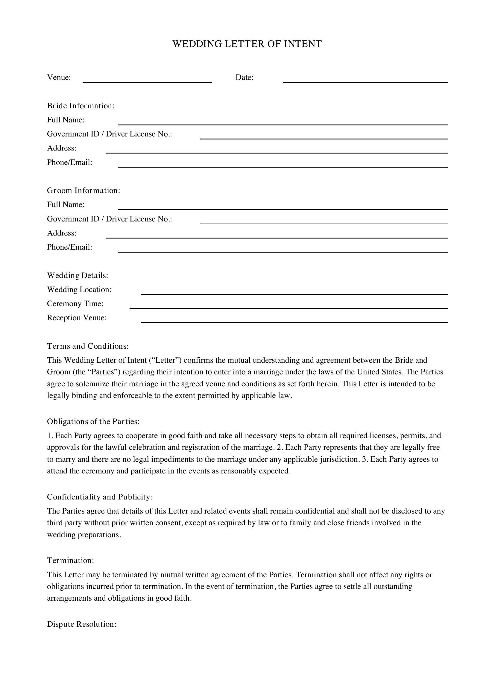Wedding Letter Template - US